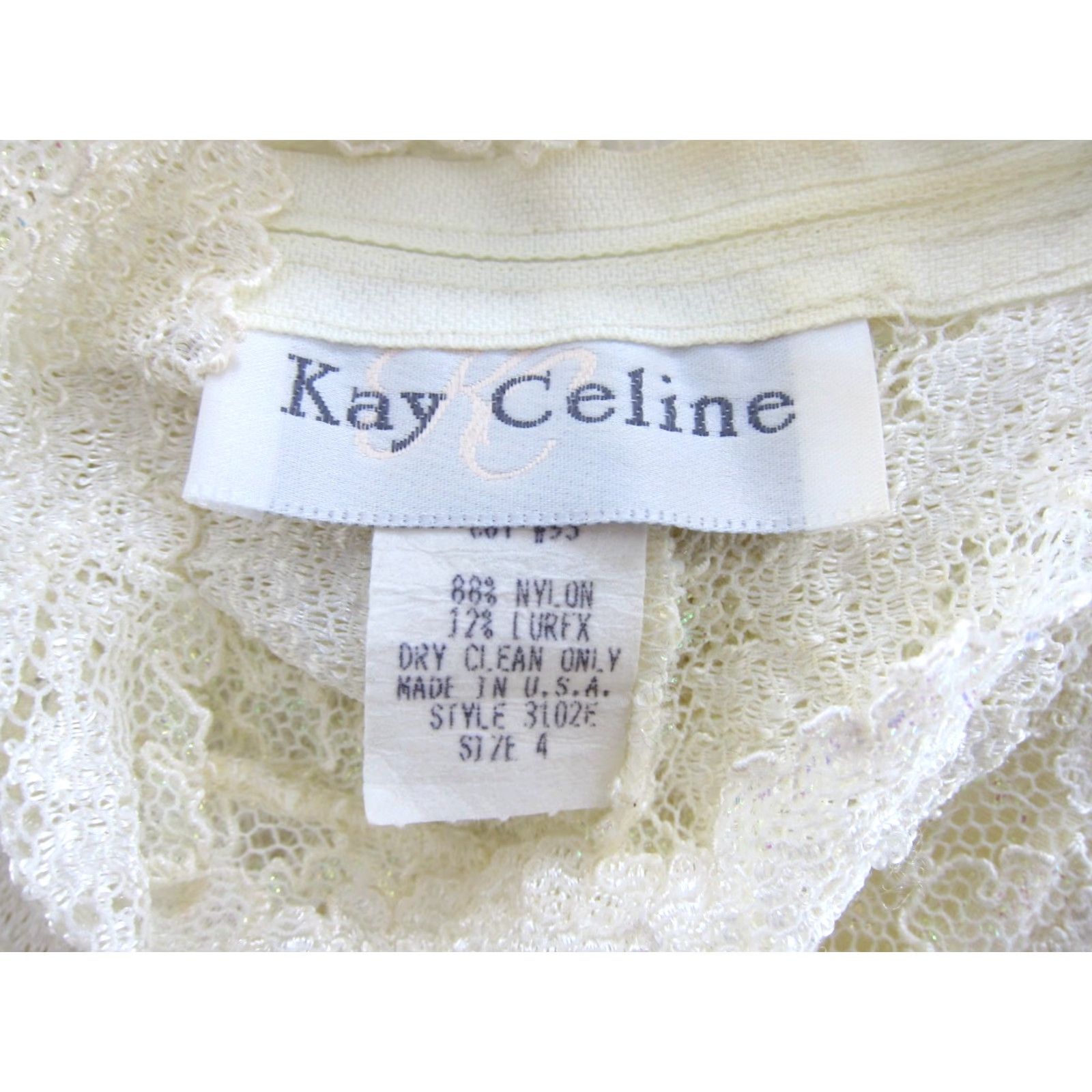 Celine VINTAGE Kay Celine Blouse Womens 4 Small Ivory Lace Stretch Mock Neck Long Sleeve Size S / US 4 / IT 40 - 3 Thumbnail