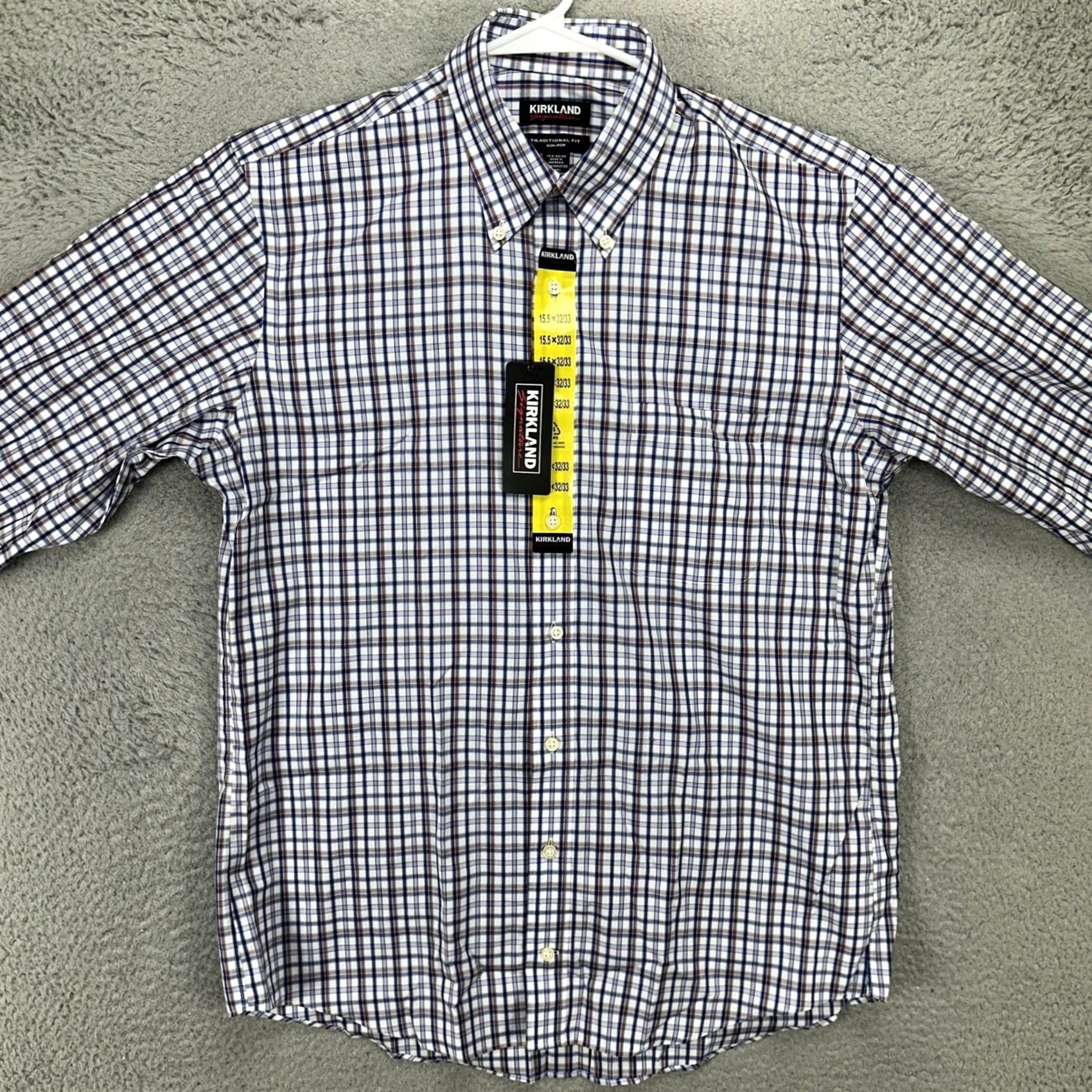 Vintage Kirkland Pima Cotton Shirt Dress Men 15.5 32-33 Blue Brown Plaid Button-Up Shirt Mens Regular Long Sleeve Traditional NEW Size 42R - 3 Thumbnail