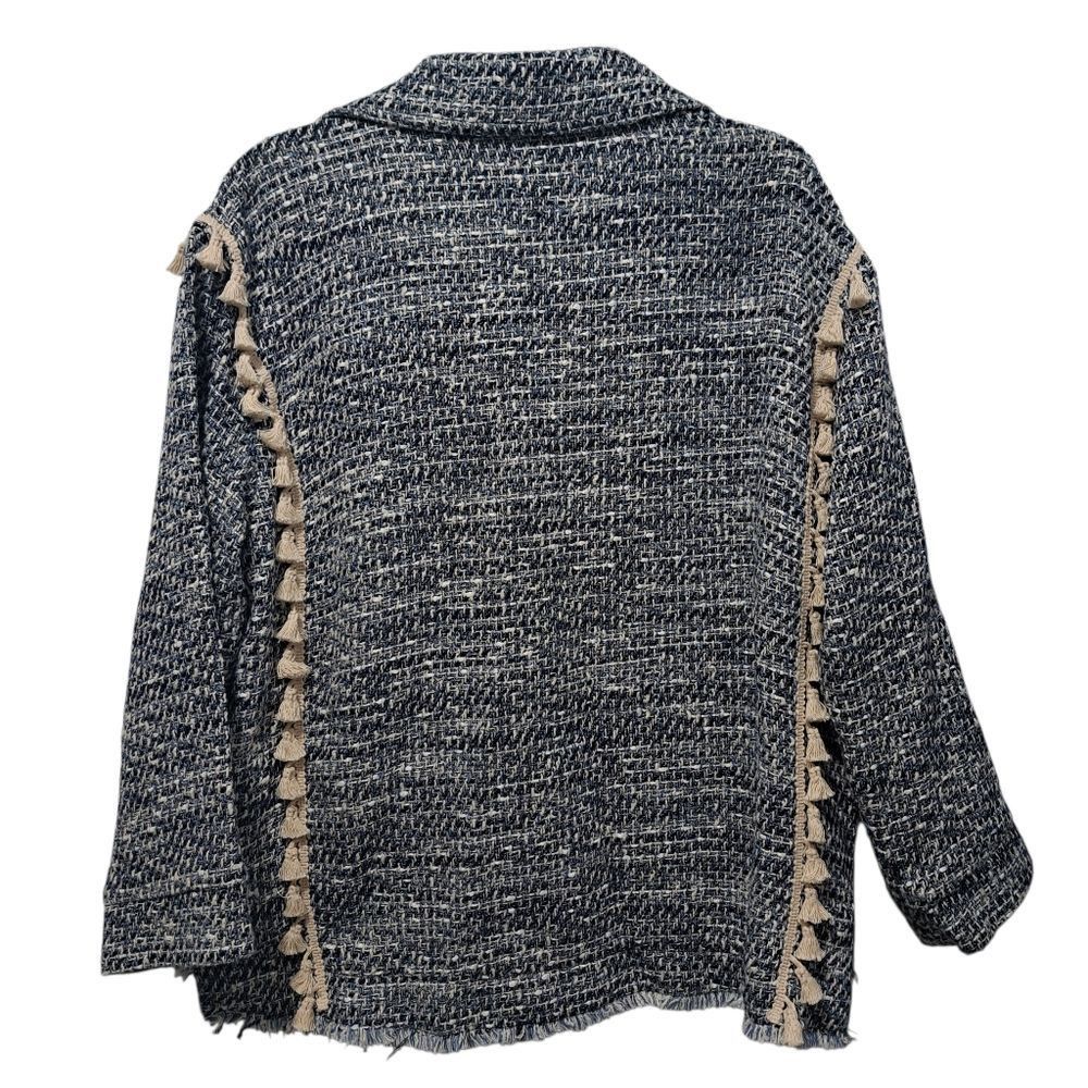 Zara Zara Tweed Jacket Boho Western Tassel Pockets Medium Blue/Wh Size M / US 6-8 / IT 42-44 - 4 Thumbnail