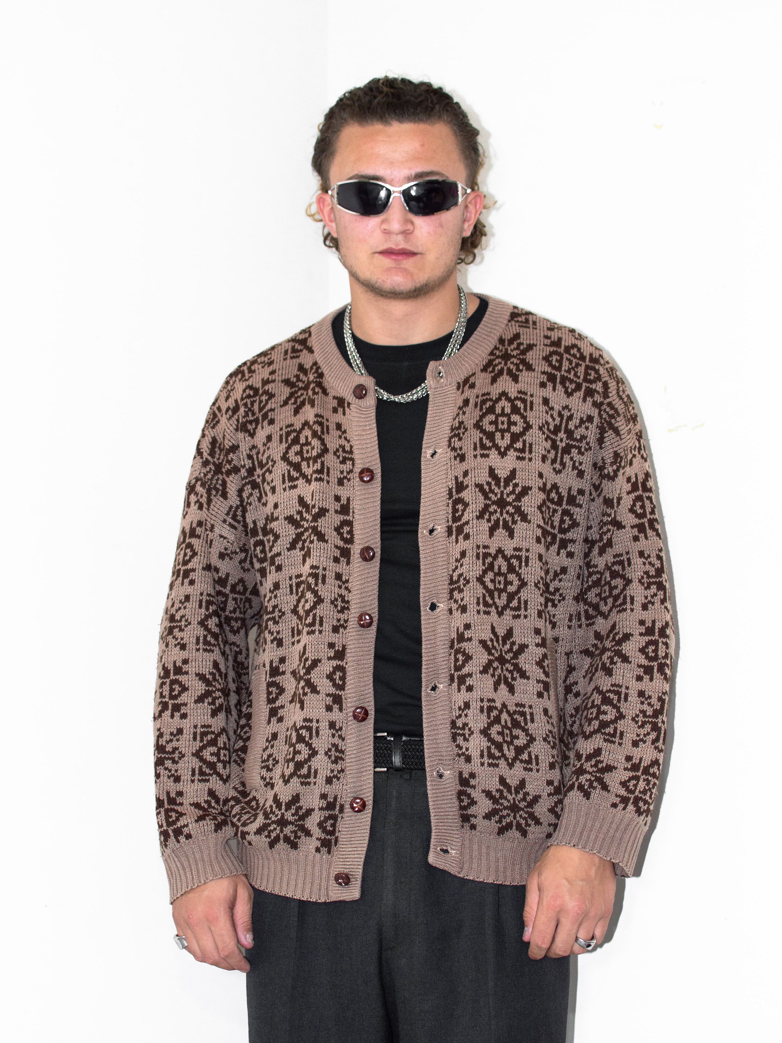 Vintage Vintage 90s Geometric Pattern Button Down Brown Cardigan Size US XL / EU 56 / 4 - 1 Thumbnail