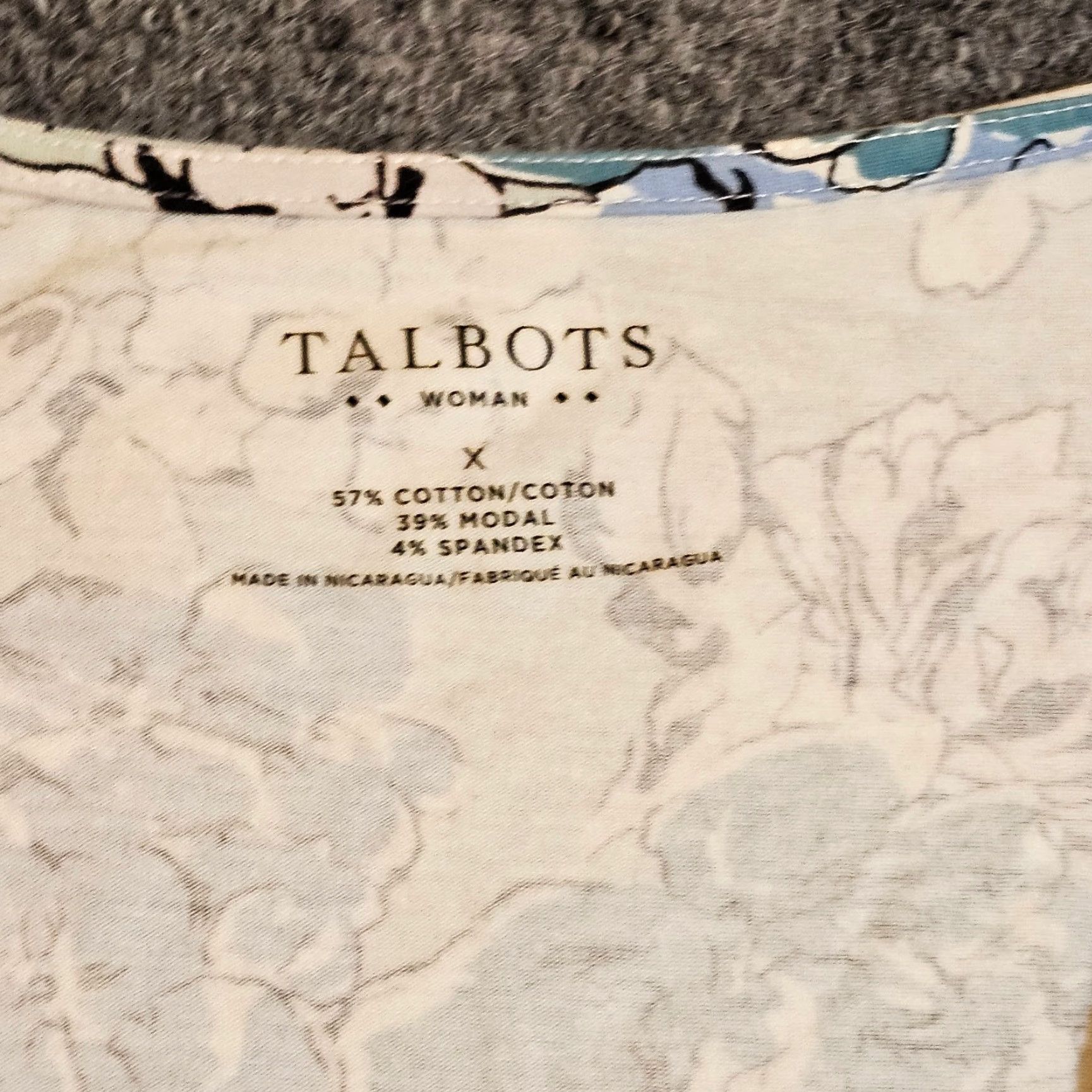 Talbots Talbots Blouse Women 0X Blue Floral V-Neck Faux Wrap 3/4 Sleeve Stretch Career Shirt Size XL / US 12-14 / IT 48-50 - 3 Thumbnail