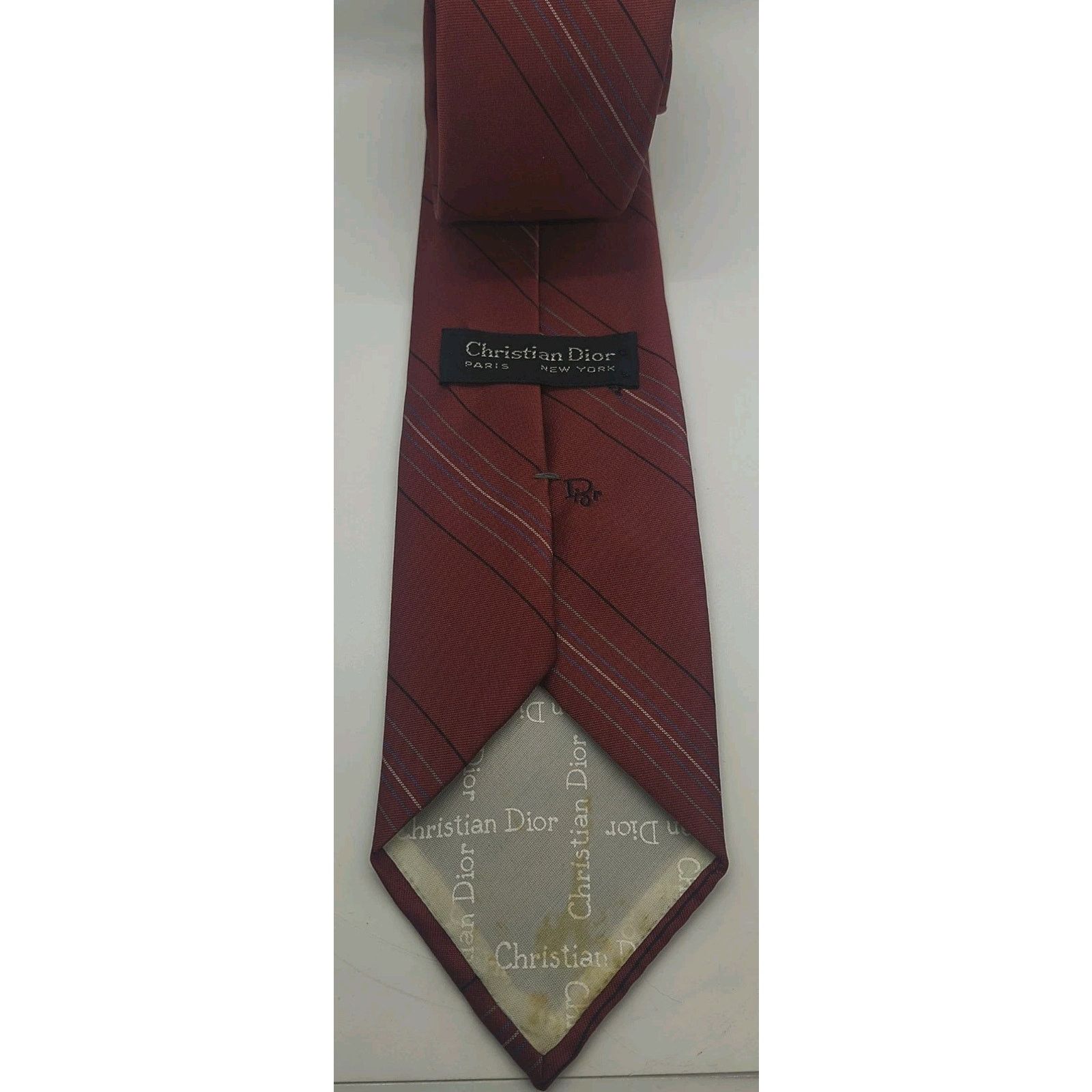 Christian Dior Monsieur Vintage Christian Dior Men's Burgundy Stripe Tie 3"W x 56"L Size ONE SIZE - 4 Thumbnail