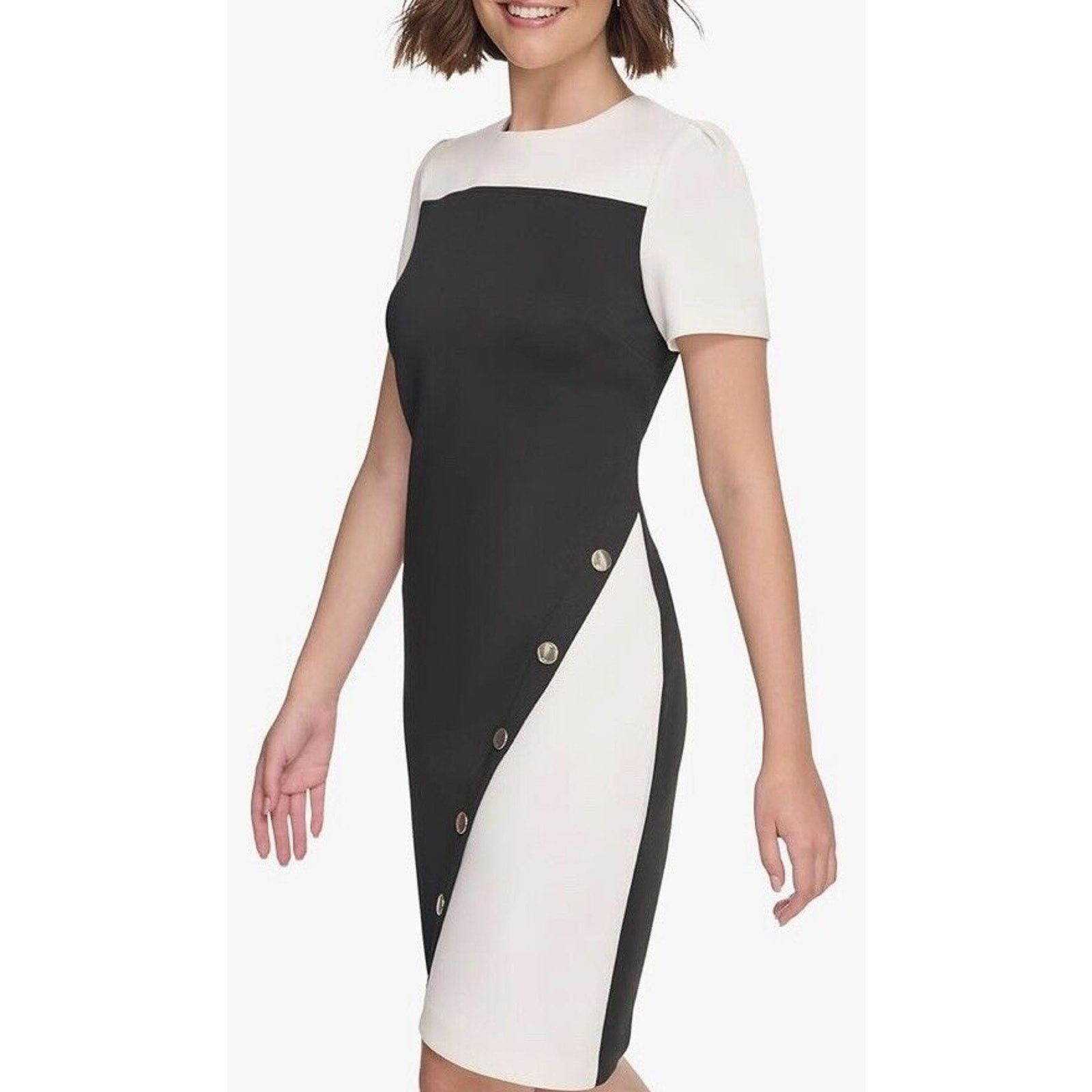 Tommy Hilfiger Tommy Hilfiger Scuba Crepe Structured Dress Black Ivory 6 Size M / US 6-8 / IT 42-44 - 3 Thumbnail