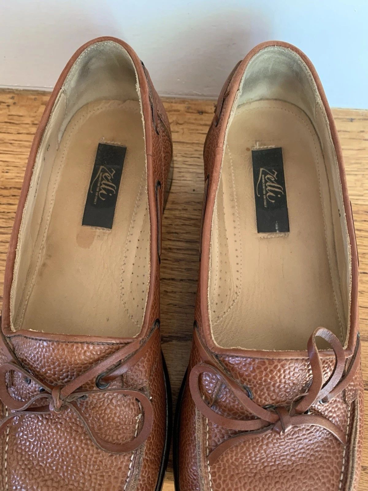 Zelli Zelli Cognac Pebble Leather Tie Loafers Size US 9.5 / EU 42-43 - 8 Thumbnail