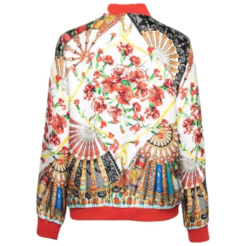 Dolce & Gabbana Dolce & Gabbana Cream Red Silk Bomber Jacket Multi IT 38 Size XS / US 0-2 / IT 36-38 - 5 Thumbnail