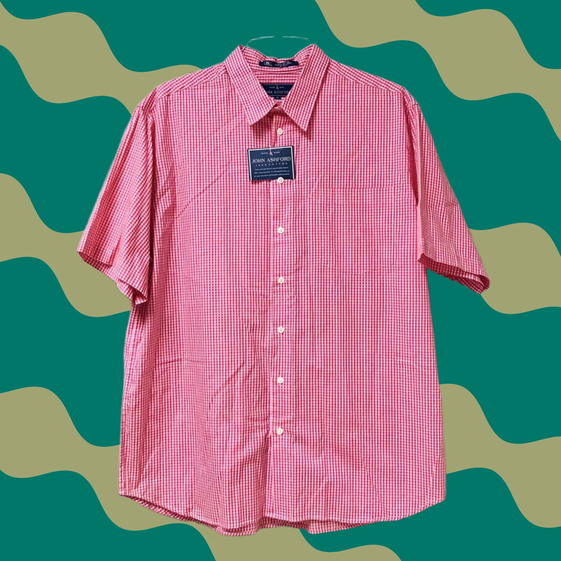 Pinko John Ashford Men Pink Gingham Plaid Button Up Short Sleeve Shirt XL Size US XL / EU 56 / 4 - 1 Thumbnail