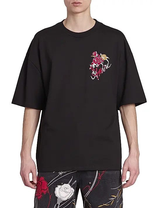 Amiri os11x1225 Roses Cotton Oversized T-Shirt in Black Size US XL / EU 56 / 4 - 3 Thumbnail