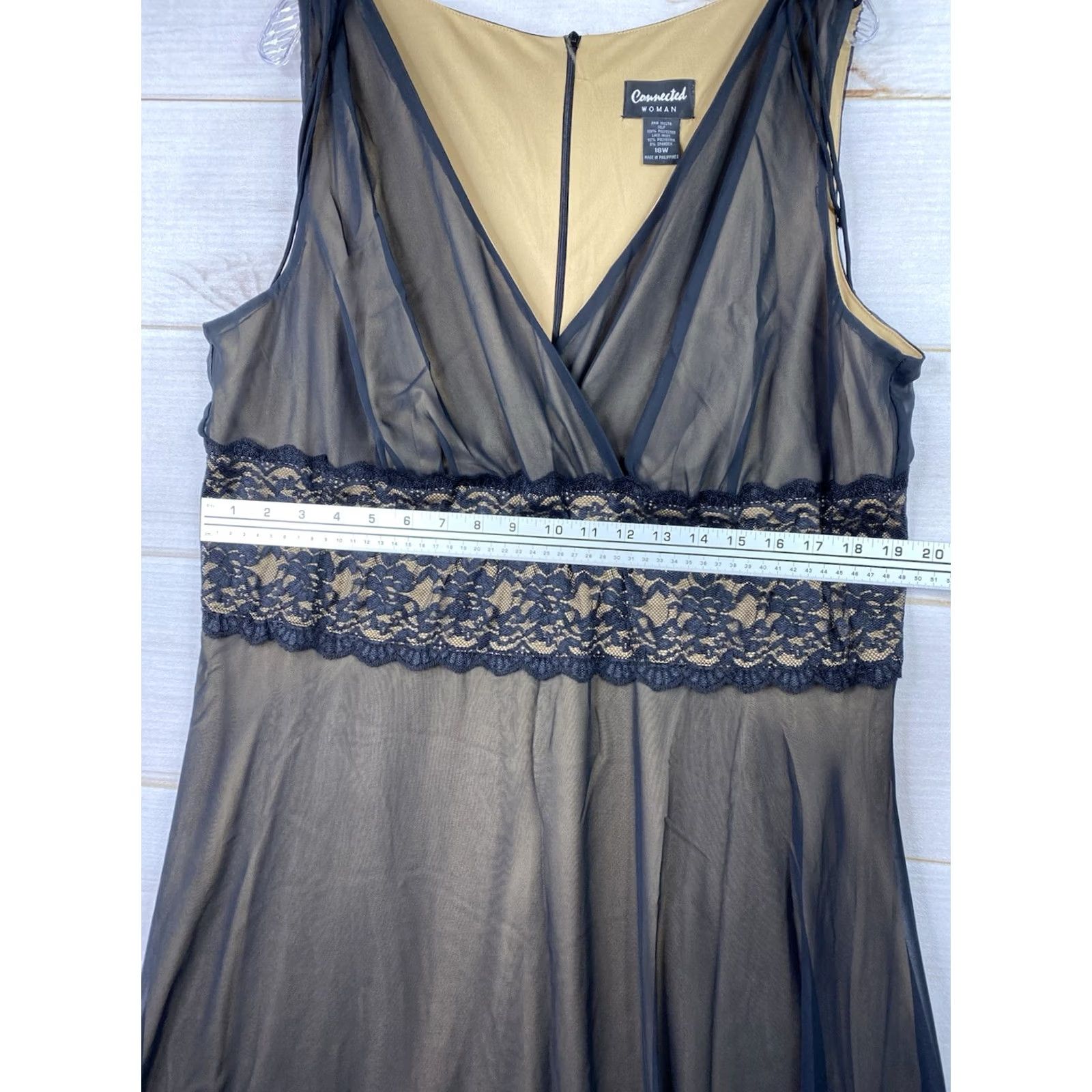 Vintage Connected Womens Dress 18W Black Sleeveless Sheer Overlay Lace Midi V-Neck Party Cocktail Wedding Dress Size XXL / US 16-18 / IT 52-54 - 6 Thumbnail