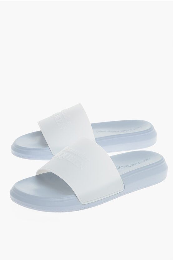 image of Alexander Mcqueen Rubber Slippers With Embossed Logo in Light Blue, Men's (Size 8)