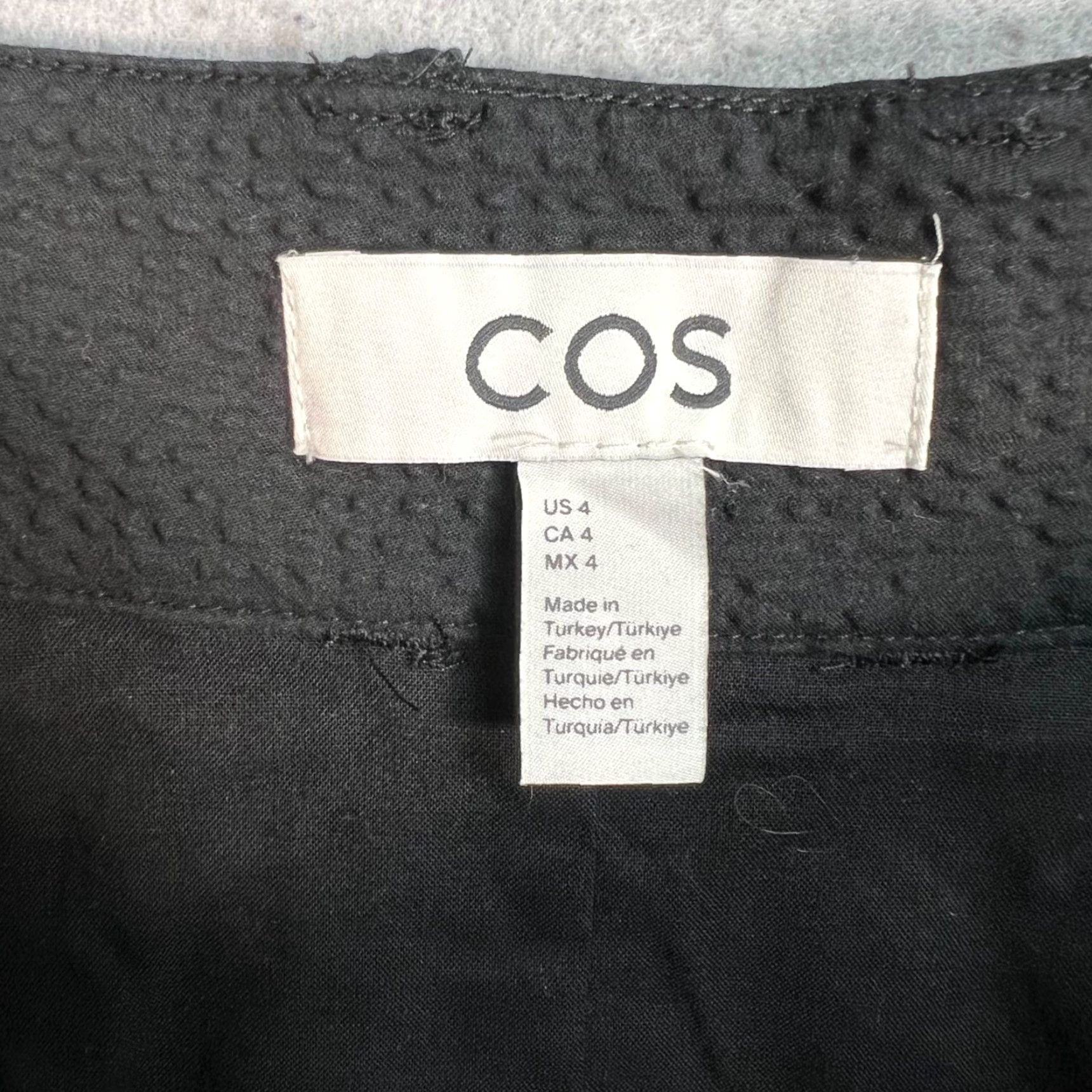 Cos COS Black Textured A-Line Skirt Side Pockets Button Closure Size 4 Women Cotton Blend Short Vintage N/A Woman Mens Size 27" / US 4 / IT 40 - 3 Thumbnail