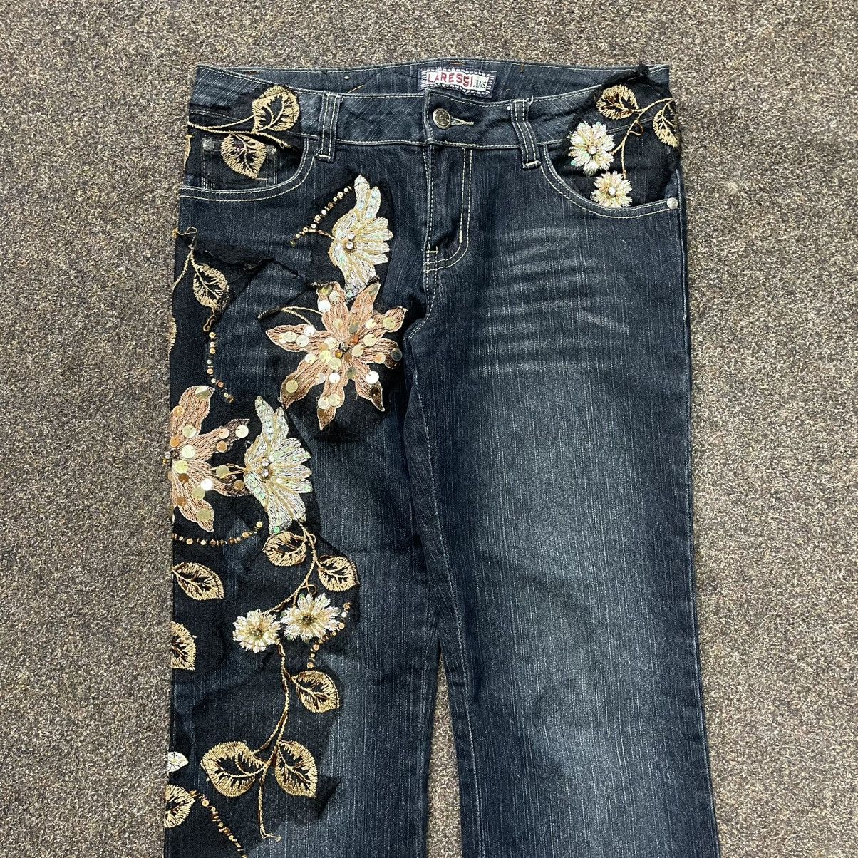 Vintage Vintage Y2K Floral Baggy Flared Jeans Wide Leg Skate 90s Size 30" / US 8 / IT 44 - 4 Thumbnail