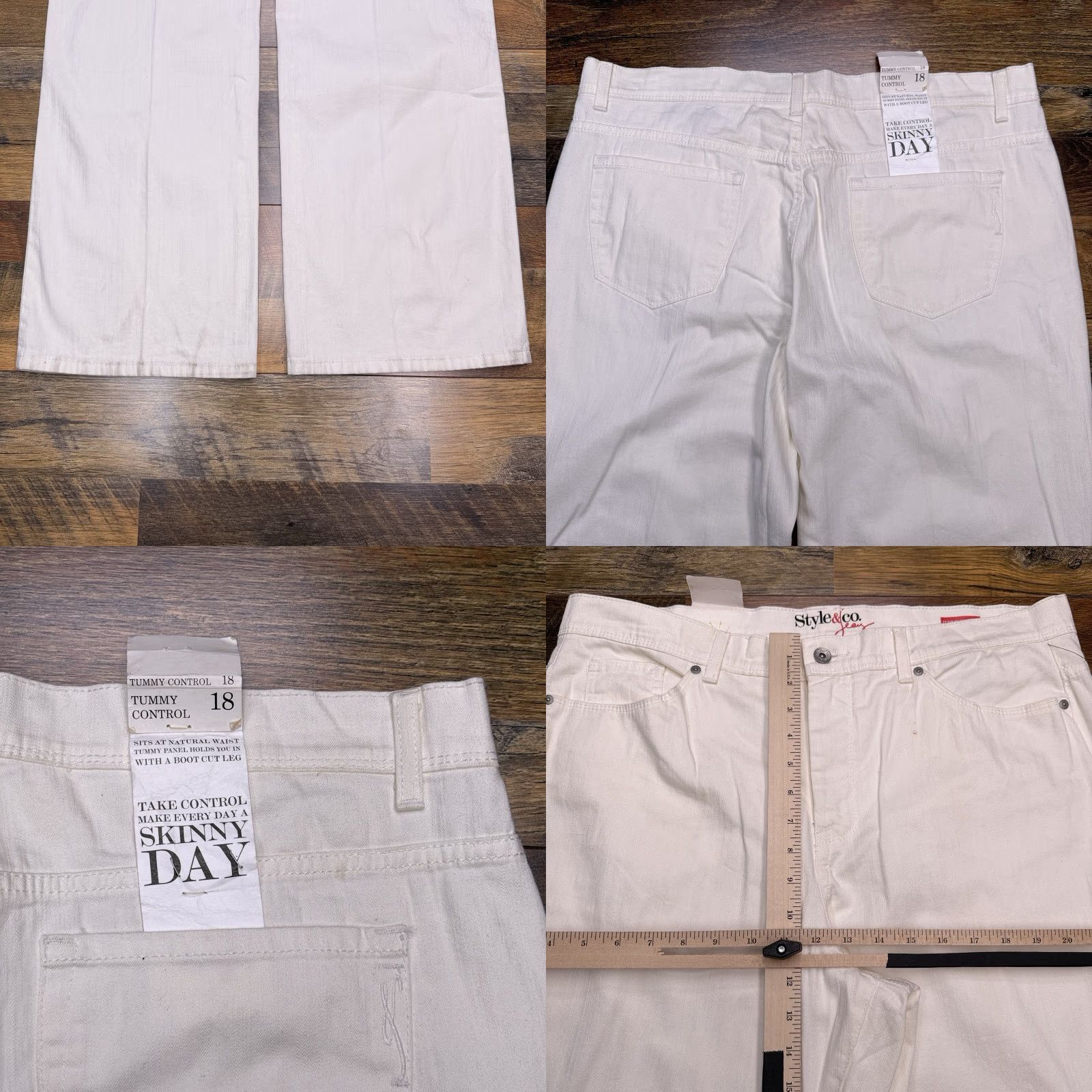 Vintage Style&co Bootcut Jeans Womens 18 White High Rise Stretch Denim 5-Pocket Logo Zip Inseam 32.5in Regular Size 40" / US 18 - 8 Thumbnail