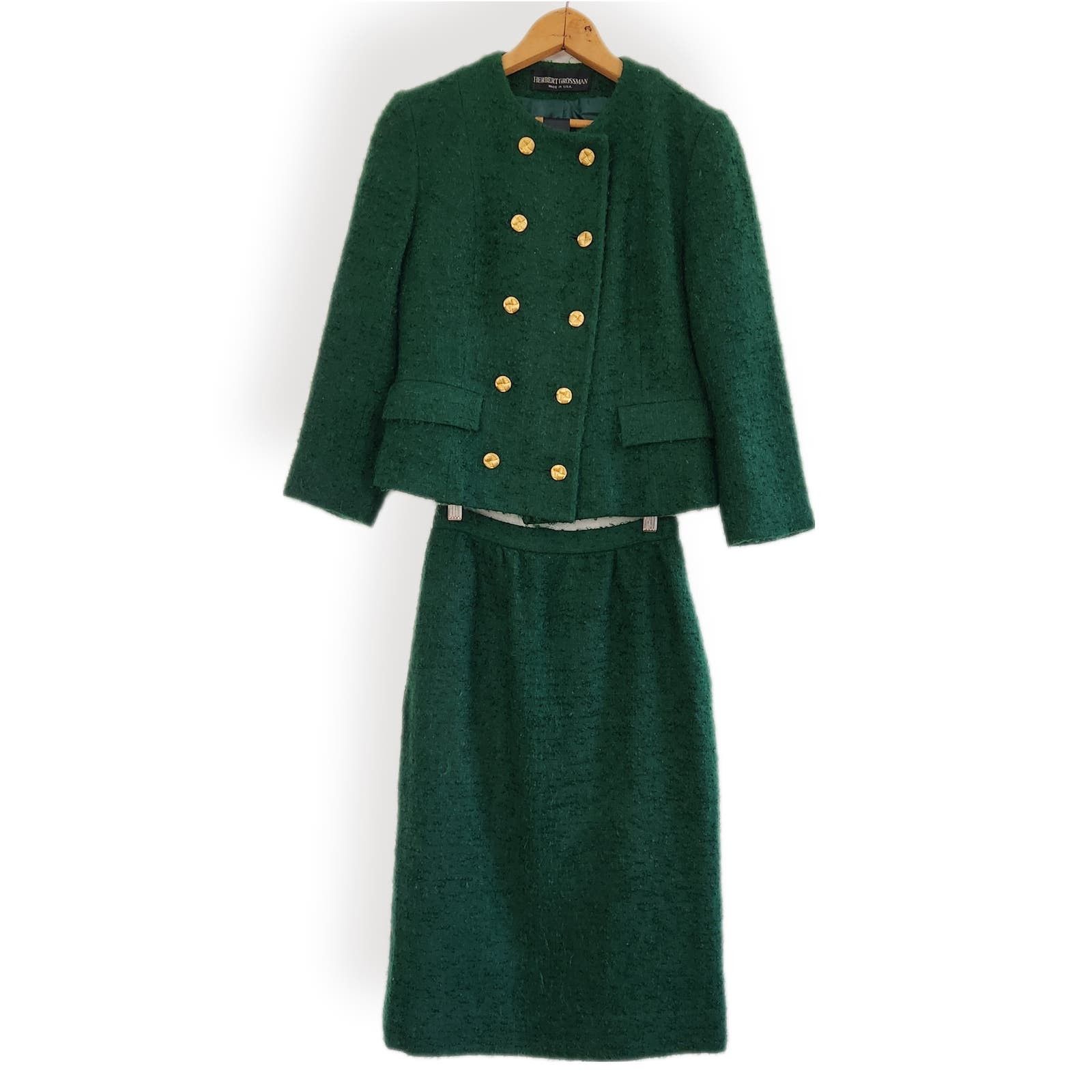 image of Vintage Gorgeous Herbert Grossman Jacket & Skirt Set 4 in Green, Women's (Size 24)