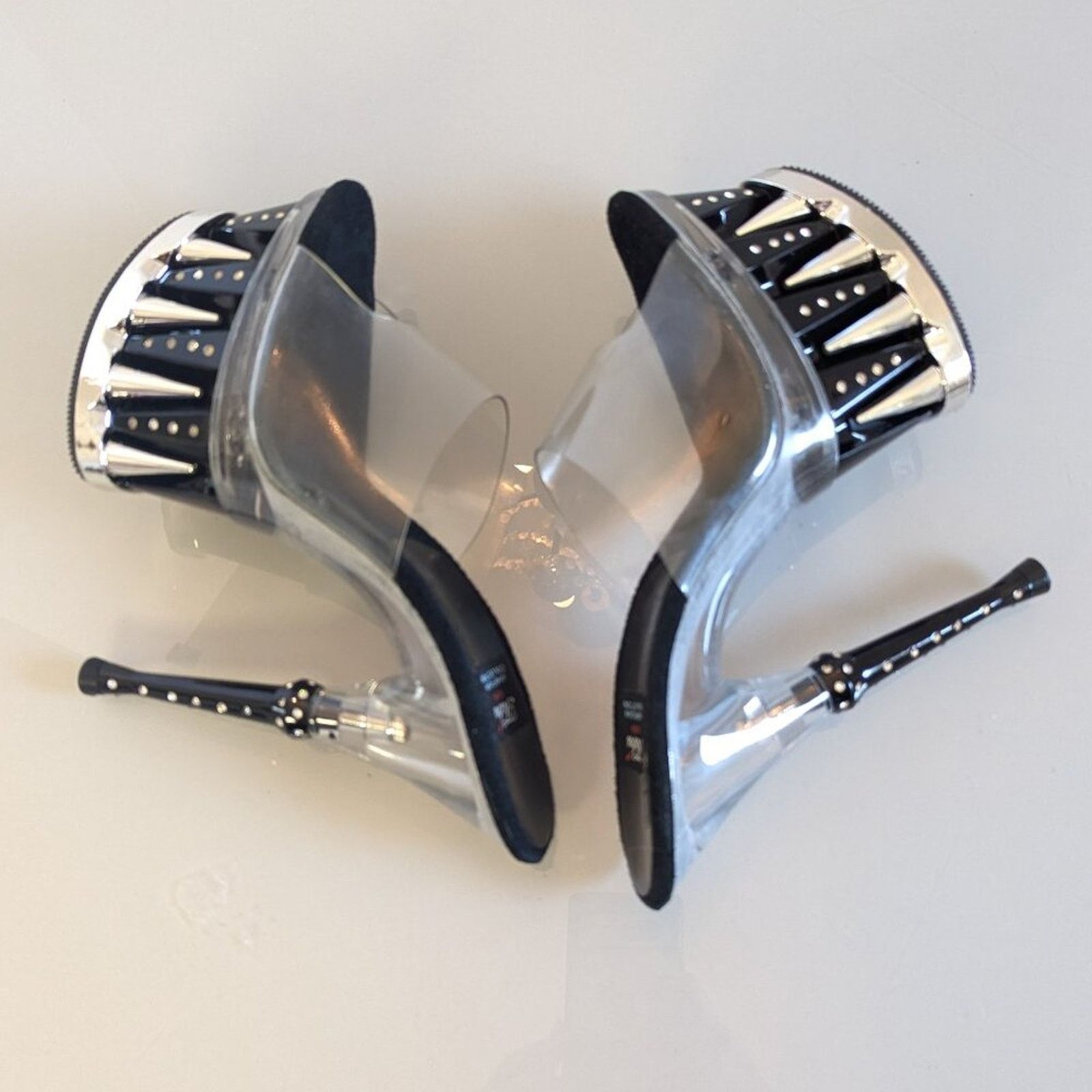 Vintage Y2K Tabu Chrome Black Shark Platform Stiletto Stripper Heels Size US 8 / IT 38 - 4 Thumbnail