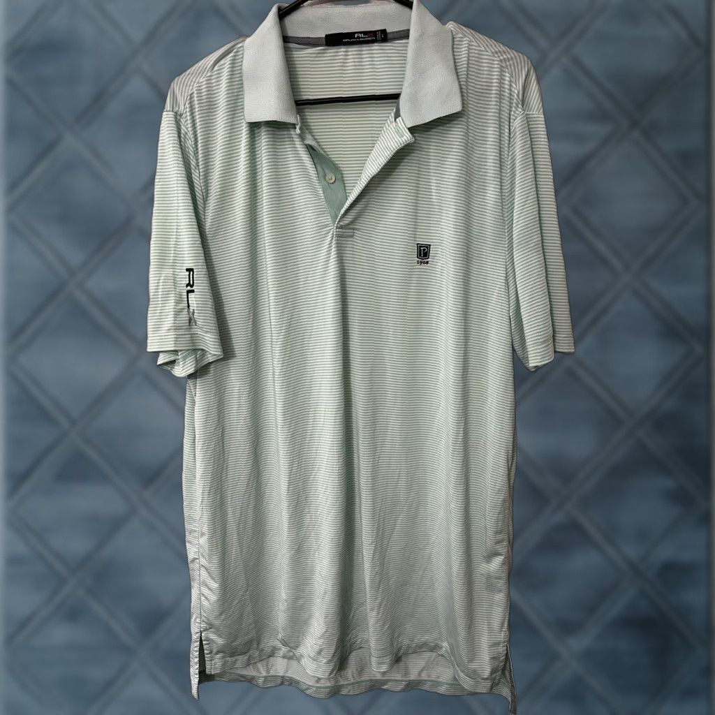 Ralph Lauren VINTAGE Ralph Lauren RLX Polo Golf Shirt Green & White Striped Mens L Polo Shirt Size US L / EU 52-54 / 3 - 1 Thumbnail