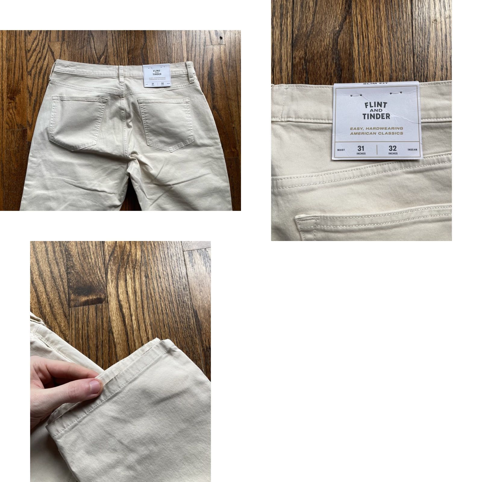 Flint And Tinder Flint and Tinder Pants Slim Fit Chino 31x32 Beige 5 Pocket Flat Front Zip Casual Mens Regular Inseam 32 NWT Size US 31 - 9 Thumbnail
