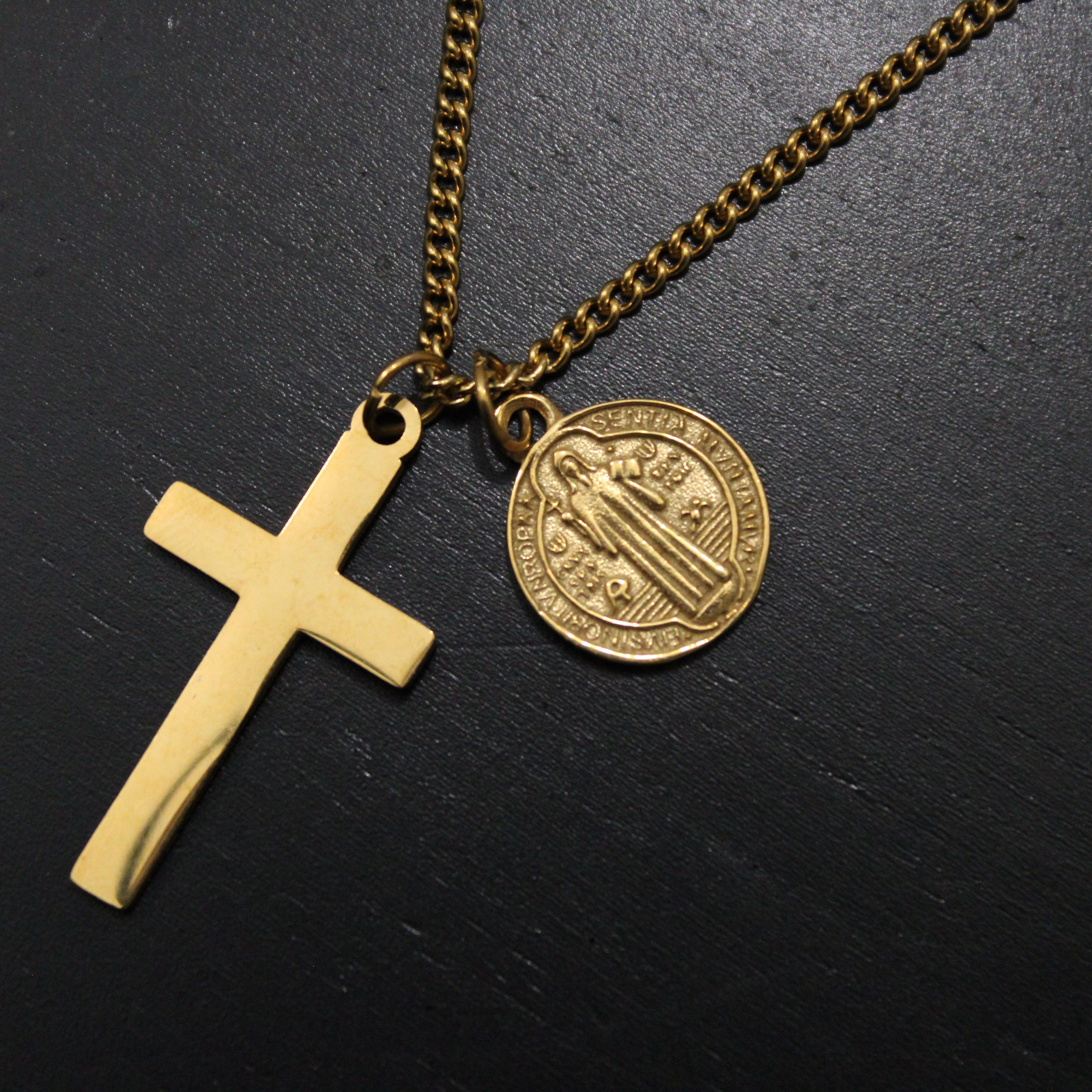 Jewelry Gold Cross & Saint Benedict Medal Pendant Set Size ONE SIZE - 5 Thumbnail