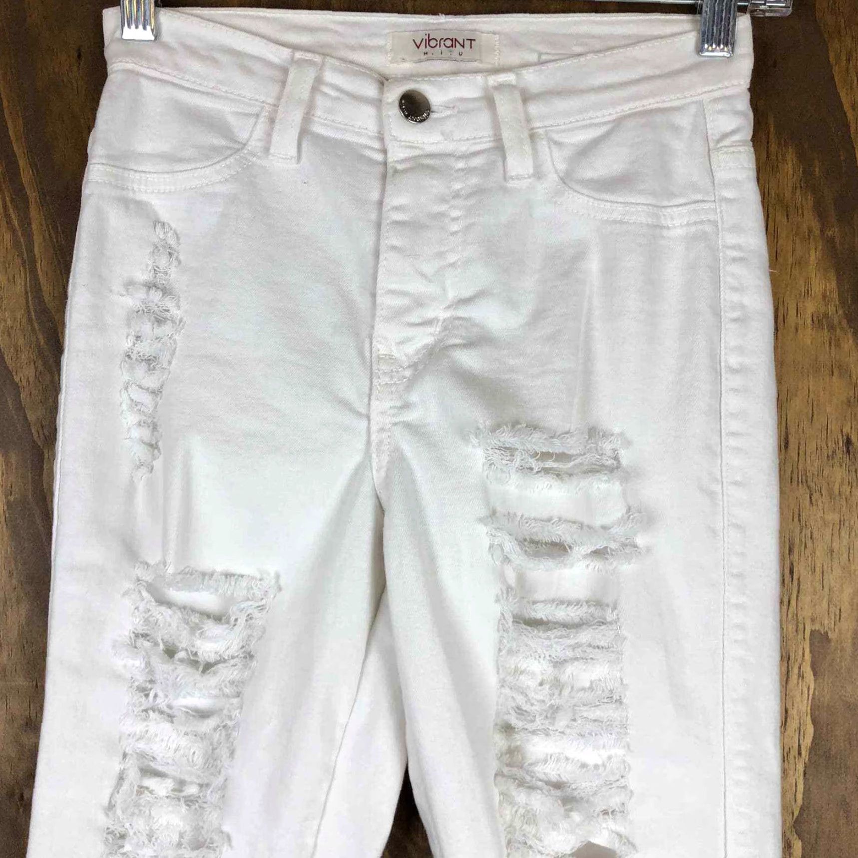 Thrasher Vibrant MIU Womens Jeans White Skinny Thrashed Destroyed Bikercore Stretch 3 Jeans Women Slim White Distressed 5-Pocket Denim Size 26" / US 2 / IT 38 - 2 Thumbnail
