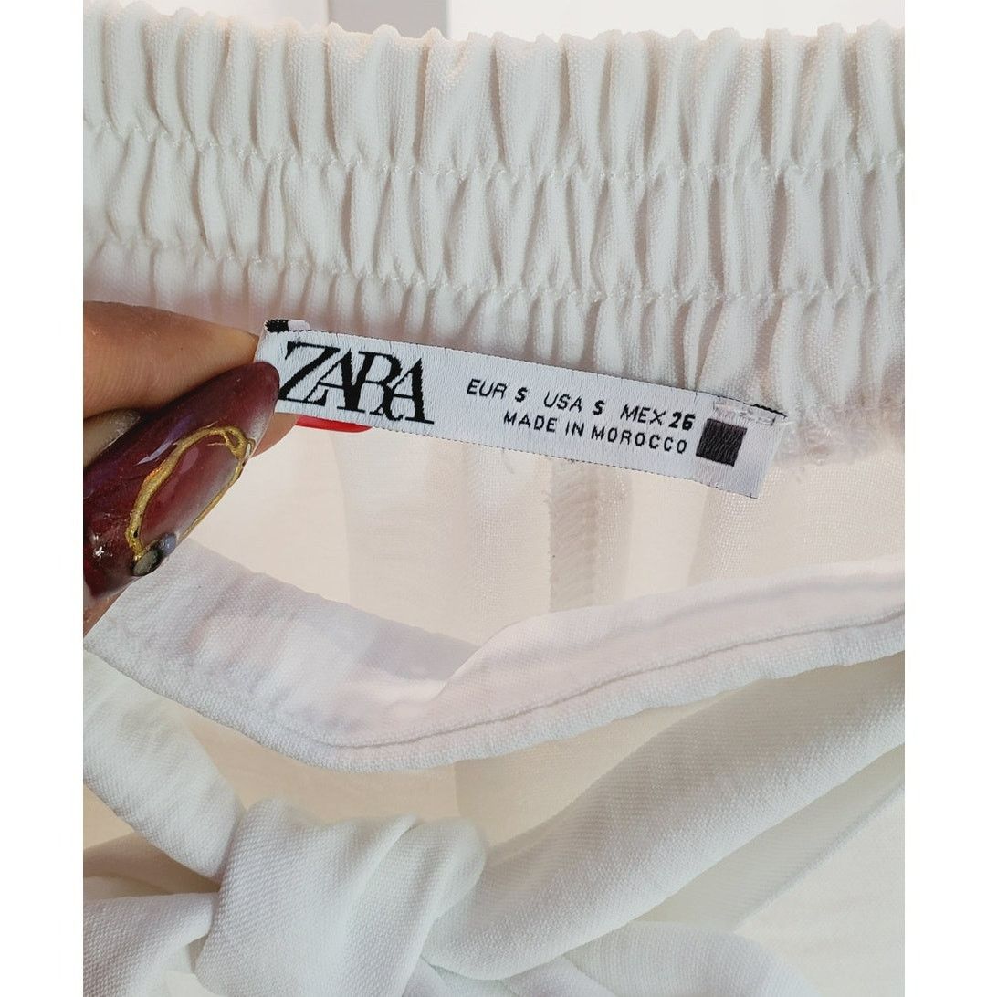 Zara Zara White Flowy Wide Leg Tie Waist Pants Small Size 28" / US 6 / IT 42 - 4 Thumbnail