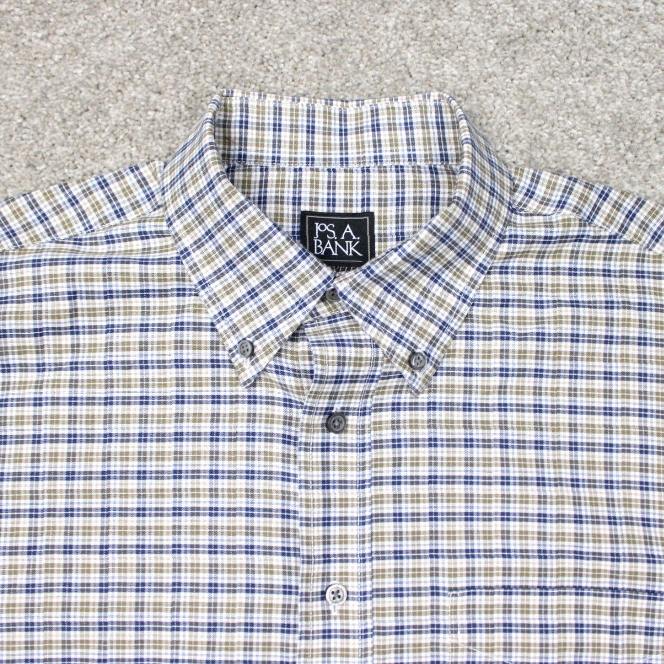 Jos. A. Bank Jos. A. Bank Shirt Mens Large Blue/Green Traveler Traditional Fit Cotton L/S Size US L / EU 52-54 / 3 - 6 Thumbnail