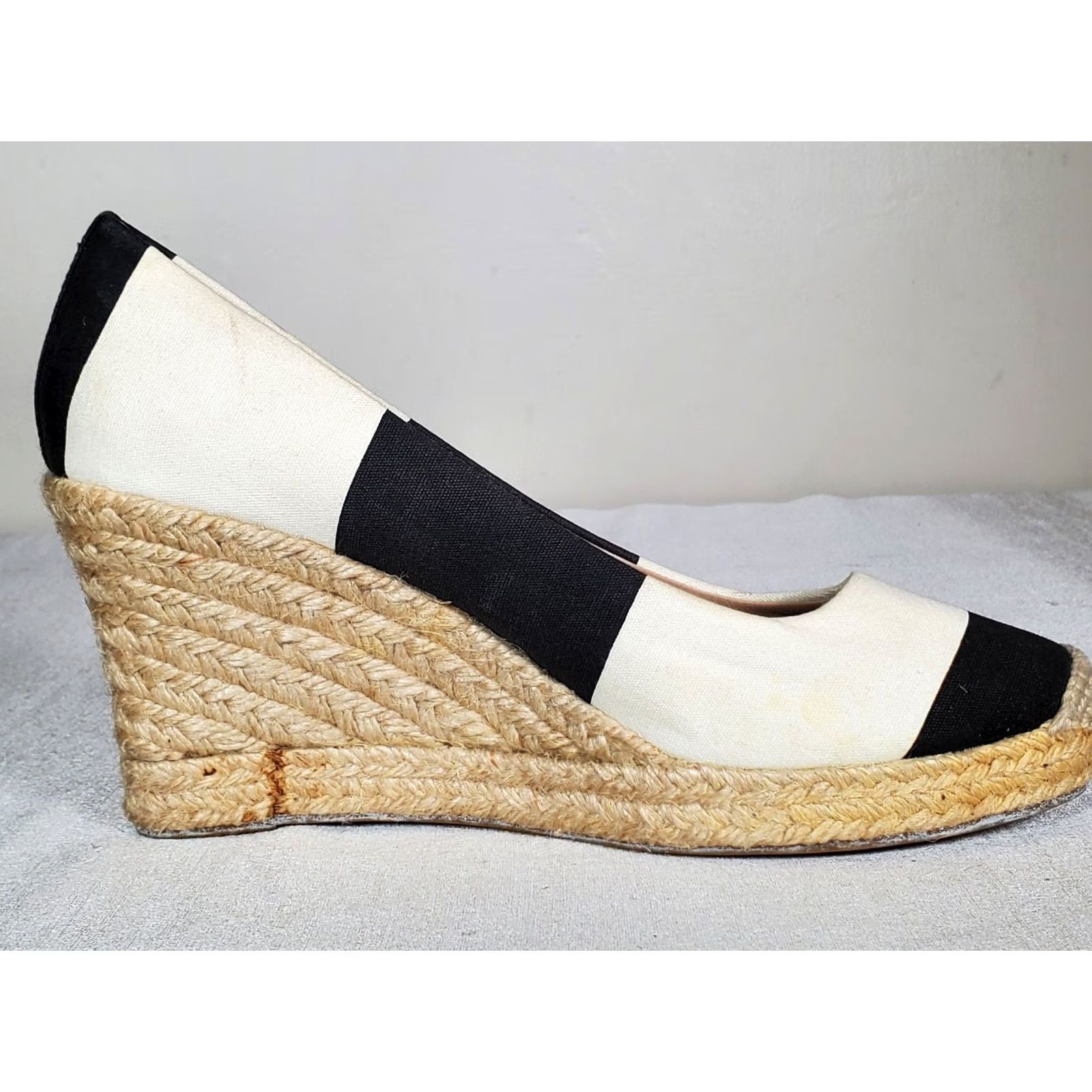 J.Crew J. Crew Seville Espadrille Wedges Striped Black and White Canvas Women's Size US 9 Size US 7 / IT 37 - 5 Thumbnail