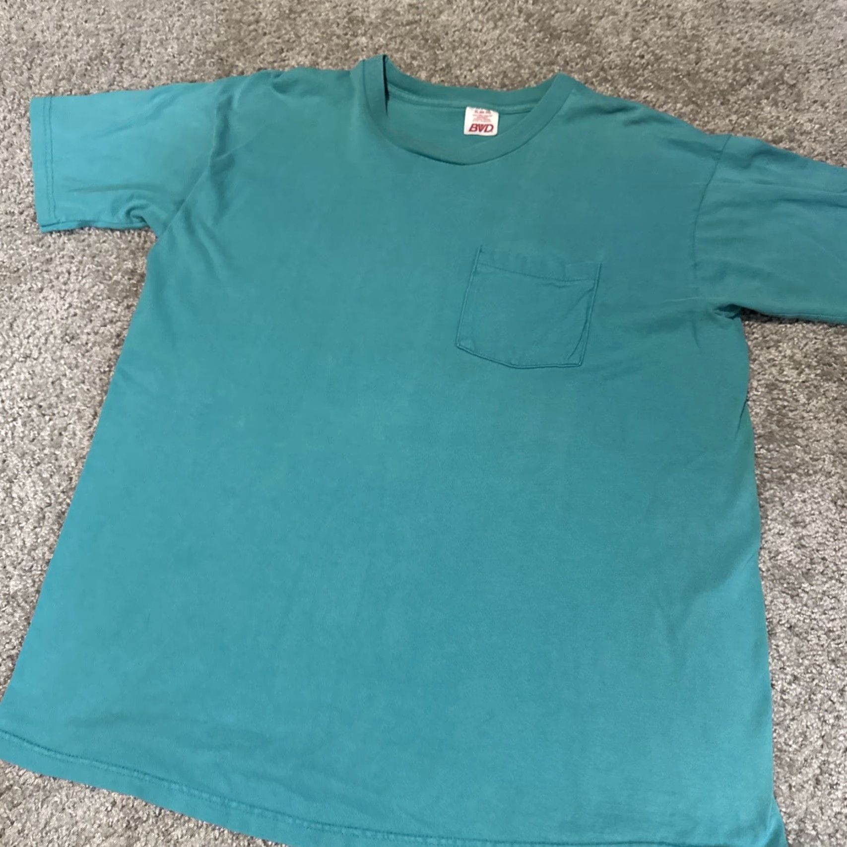 Essentials VINTAGE BVD Front Pocket Teal Blue Blank Essential T-Shirt XL 80s 90s Size US L / EU 52-54 / 3 - 4 Thumbnail