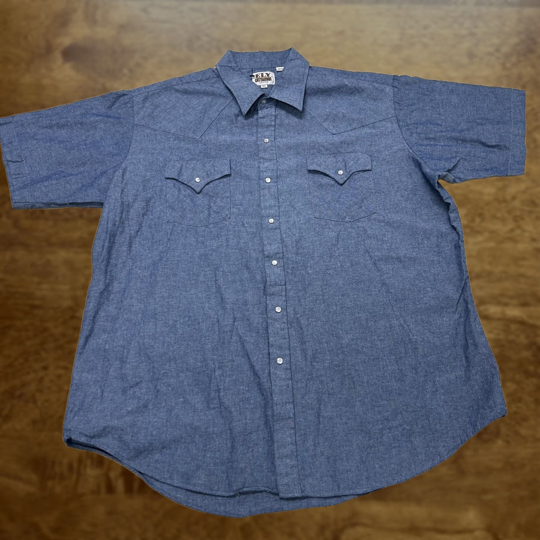 Vintage Ely Cattleman Shirt Mens XL Blue Chambray Short Sleeve Western Snap Button Up Size US XL / EU 56 / 4 - 1 Thumbnail