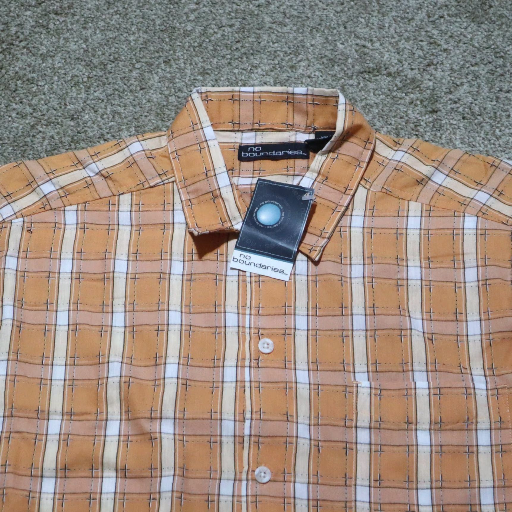 Vintage No Boundaries Shirt Adult M Orange Plaid Short Sleeve Button-Up 100% Cotton Casual Mens Size US M / EU 48-50 / 2 - 2 Thumbnail
