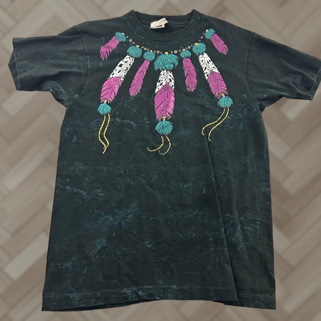 Vintage VINTAGE Buffalo Aztec Short Sleeve T Shirt Men's M Black Buffalo Feather Aztec Short Sleeve T Shirt Mens Black 90s Size US M / EU 48-50 / 2 - 1 Thumbnail