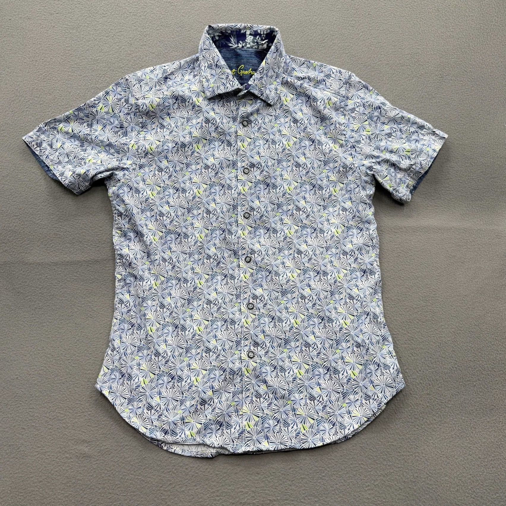 Robert Graham Robert Graham Shirt Mens Small Blue Geometric Short Sleeve Classic Fit Button Up Size US S / EU 44-46 / 1 - 2 Thumbnail