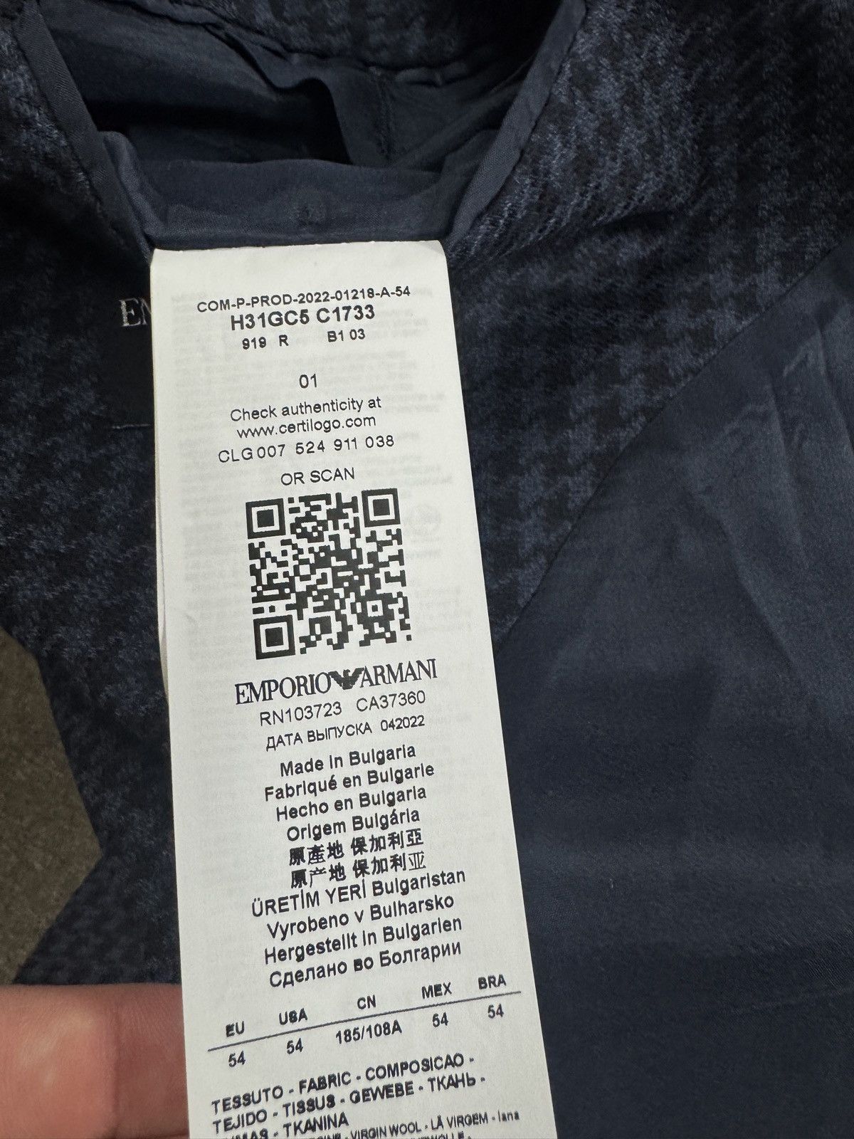 Emporio Armani EMPORIO ARMANI Super 130's Wool Houndstooth Navy Blazer Size 44R - 9 Thumbnail