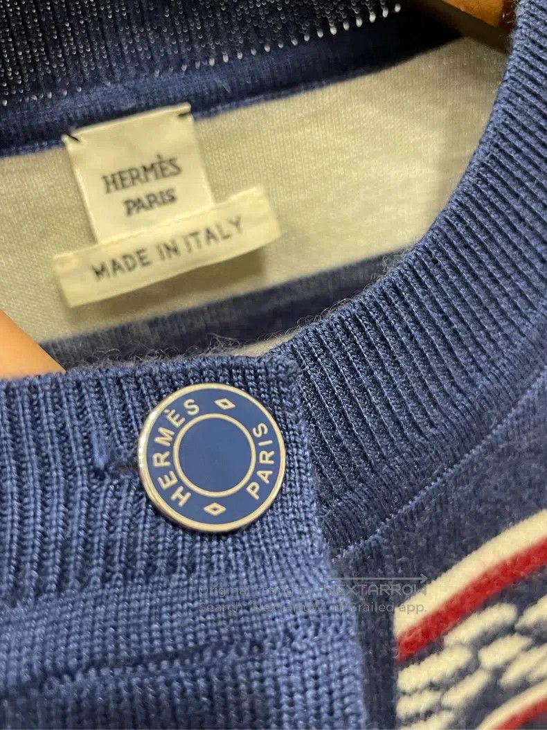 Hermes Hermes Blue Logo Patterned Long Sleeve Cardigan Size XXS / US 00 / IT 34 - 3 Thumbnail