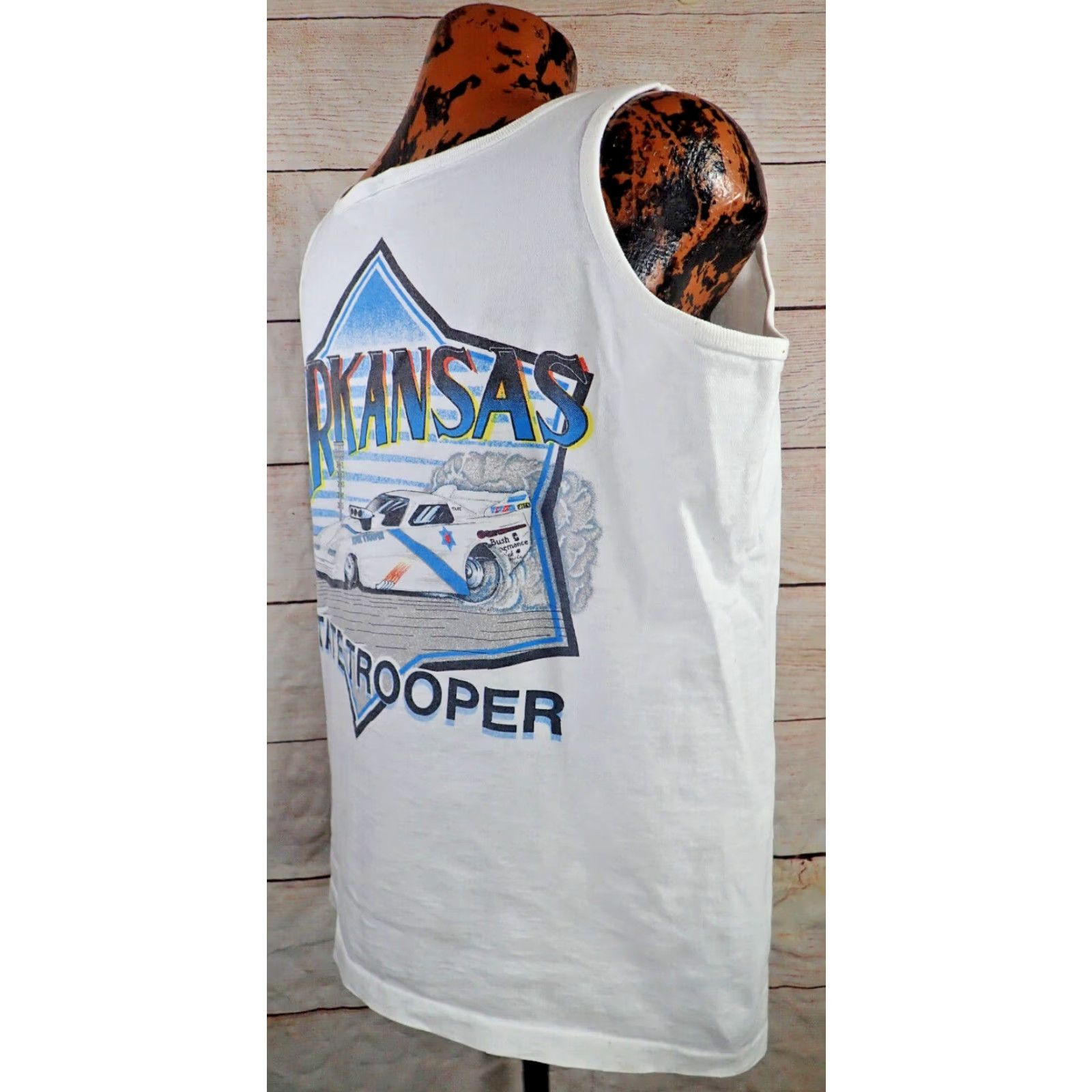 Anvil VINTAGE Arkansas State Police Womens Sleeveless T-Shirt Adult Large White Funny Car Drag Racing 80s 90s USA Size L / US 10 / IT 46 - 3 Thumbnail