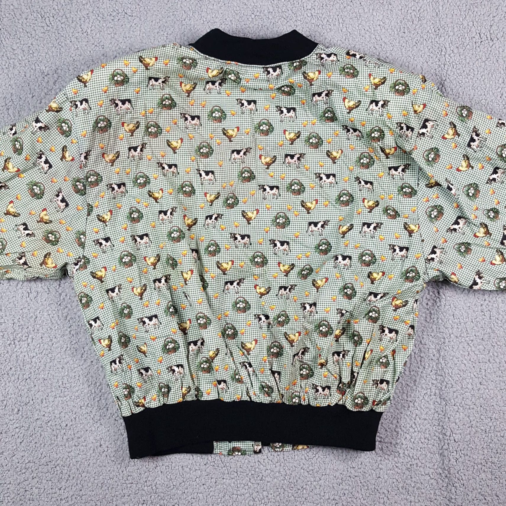 Vintage VINTAGE Infinity Chic 80s Cow Chicken Farm Print Windbreaker Jacket One Size Green Womens Size ONE SIZE - 4 Thumbnail