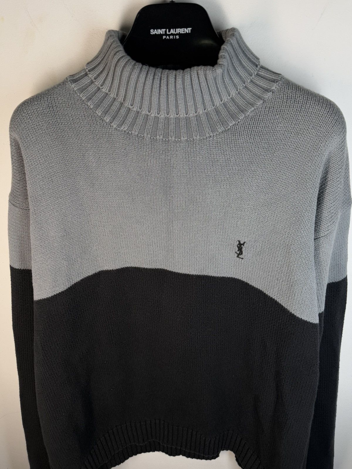 Yves Saint Laurent Grey/Black YSL Sweater Turtleneck Knit Size US XL / EU 56 / 4 - 16 Thumbnail