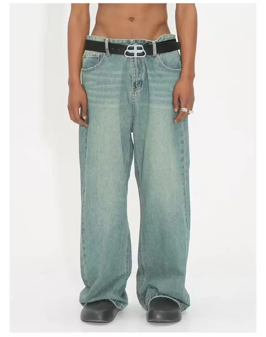 Designer × Japanese Brand Washed green faded loose y2k baggy jeans Size US 34 / EU 50 - 1 Thumbnail
