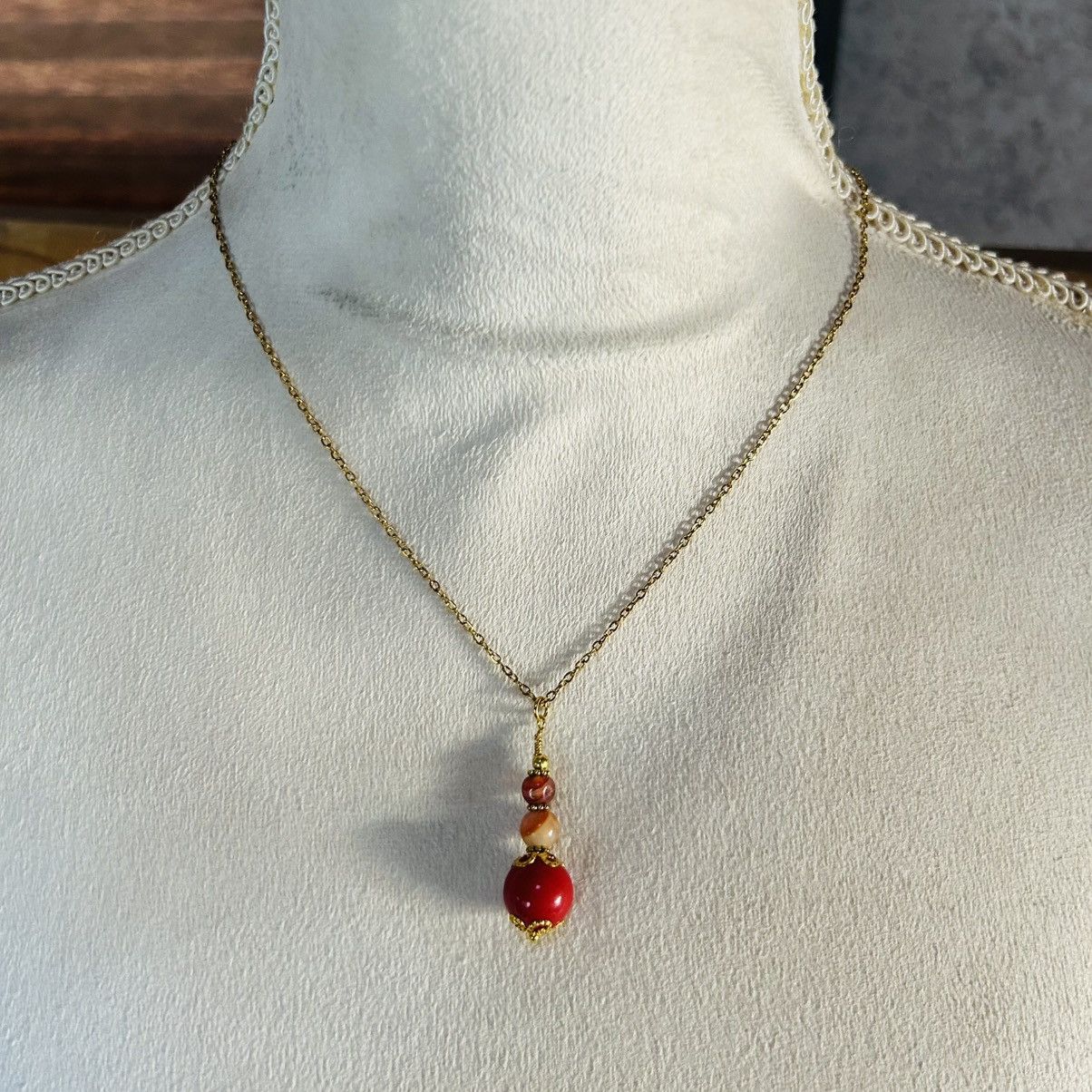 Handmade Handcrafted vintage beaded carnelian agate pendant necklace Size ONE SIZE - 2 Thumbnail
