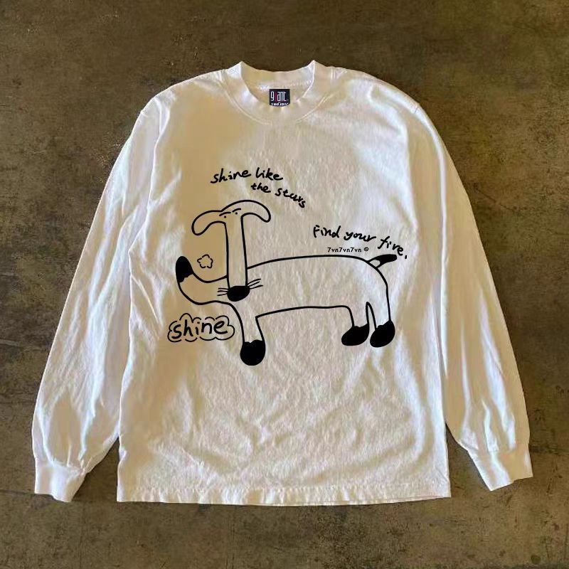Japanese Brand × Vintage White funny puppy print cotton long sleeve tee Size US L / EU 52-54 / 3 - 1 Thumbnail