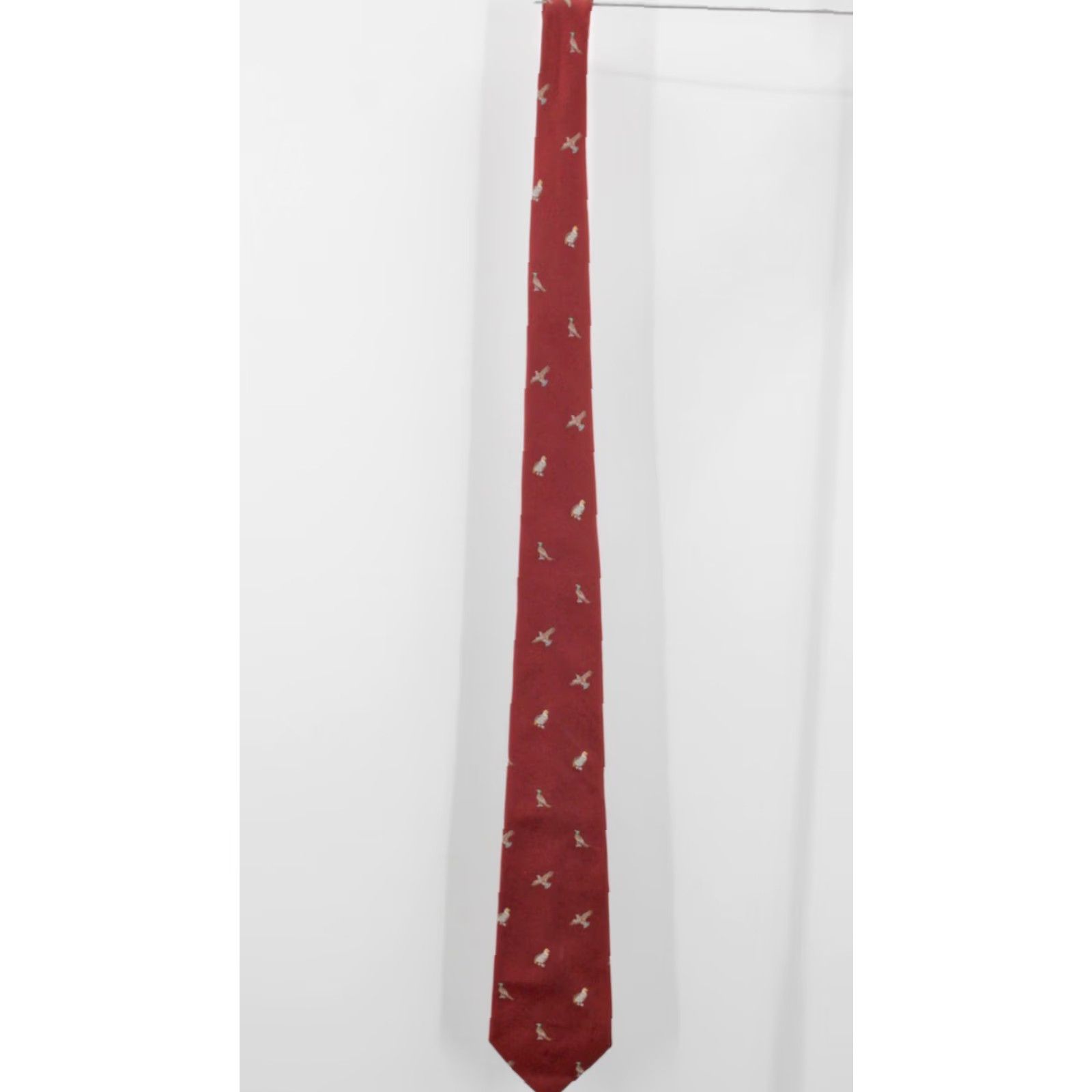 Vintage VTG 80s Men's Silk Necktie S Fisher Red Pheasant Bird Themed Tie 1980s + Vintage Tie Mens Red Silk Neck Tie 80s 90s Size ONE SIZE - 2 Thumbnail