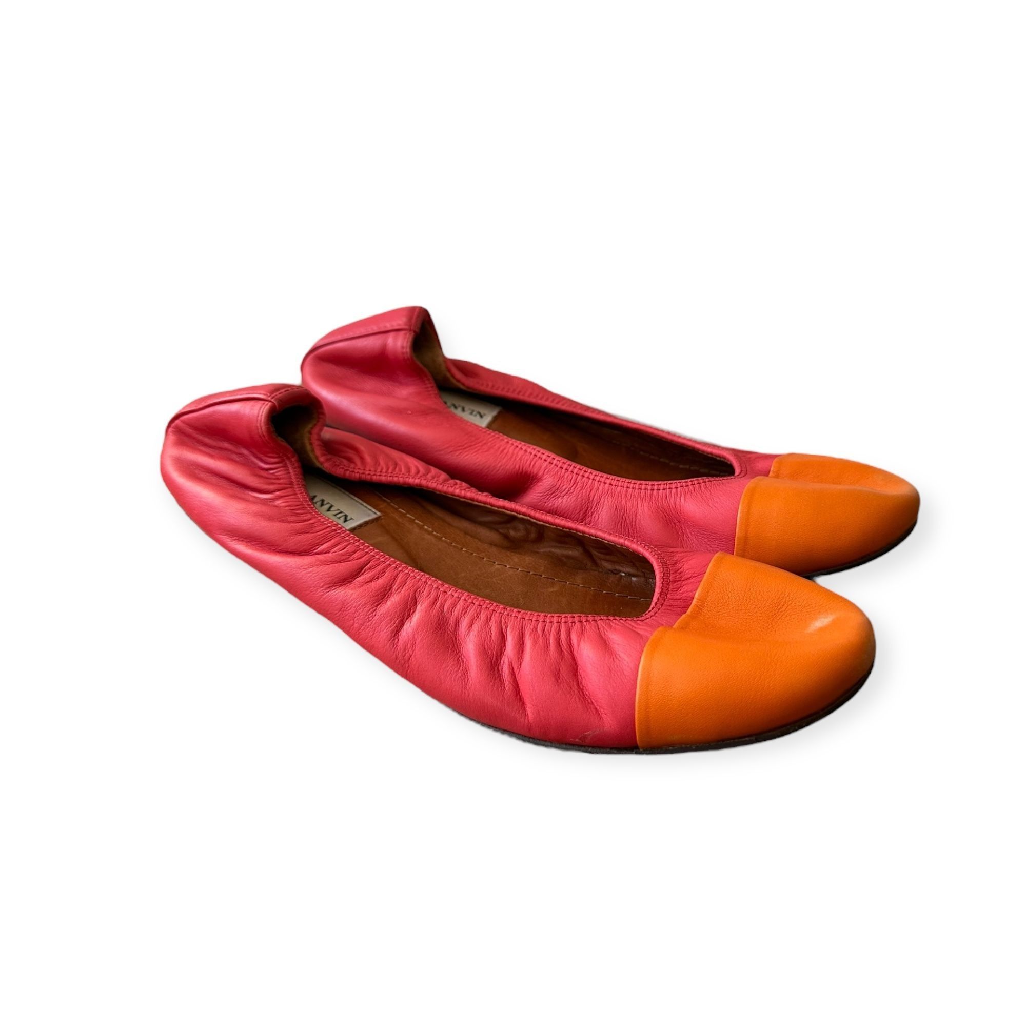 Lanvin Lanvin Cap-Toe Ballerina Flats. in Red /Orange Leather, 39 Size US 9 / IT 39 - 2 Thumbnail