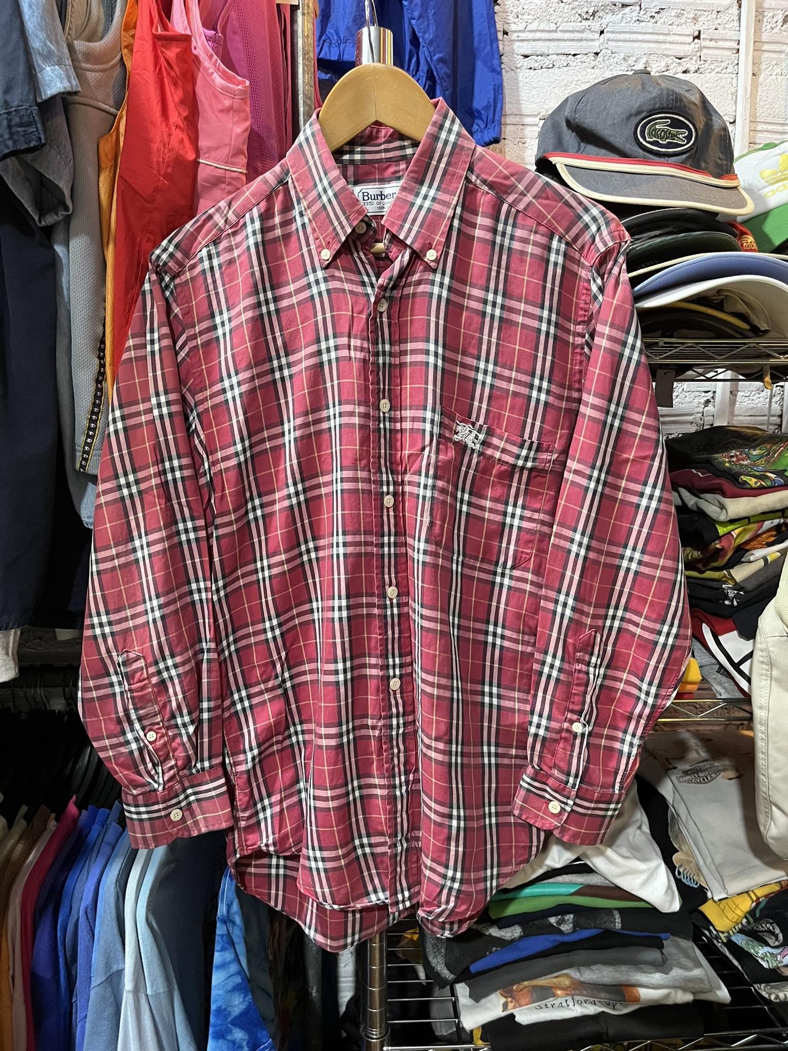Burberry × Vintage Burberry Nova Check Magenta Shirt 90s Size US S / EU 44-46 / 1 - 1 Thumbnail