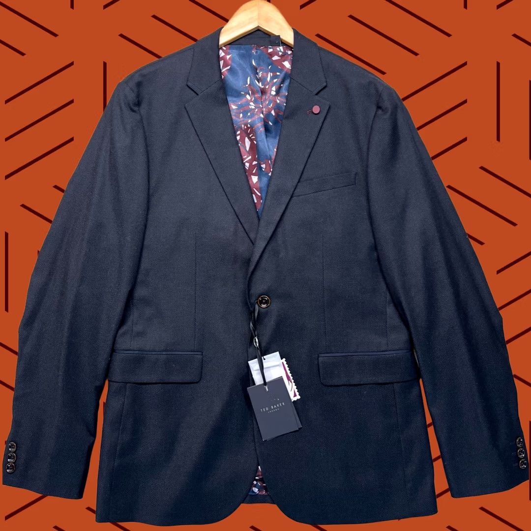 Ted Baker NWT Ted Baker Mens Blazer L Navy Blue Solid Classic Single Breasted Two-Button Tuxedo Size 42R - 1 Thumbnail