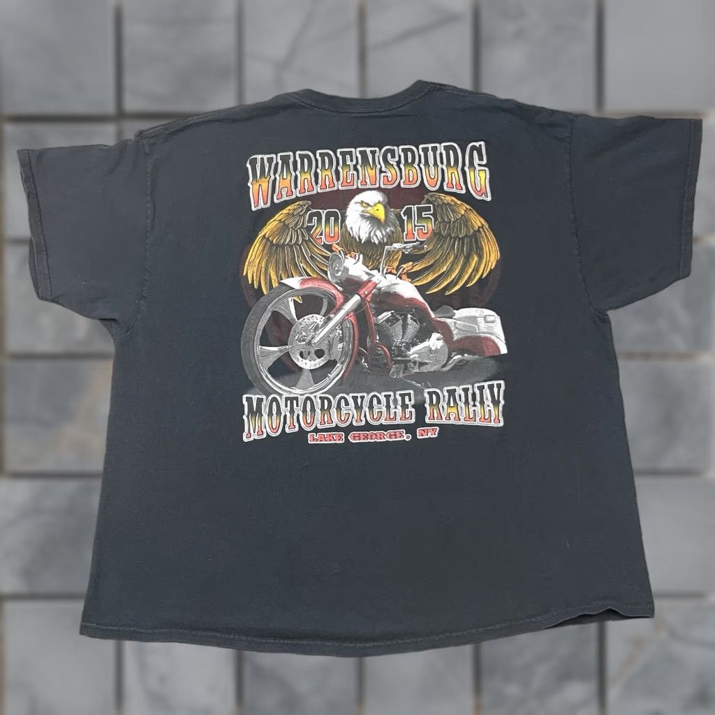 Gildan Warrensburg Motorcycle Rally T Shirt Mens 3XL Black Gildan Cotton Graphic Tee Double-Sided Logo Vintage No 0 Size US XXL / EU 58 / 5 - 1 Thumbnail