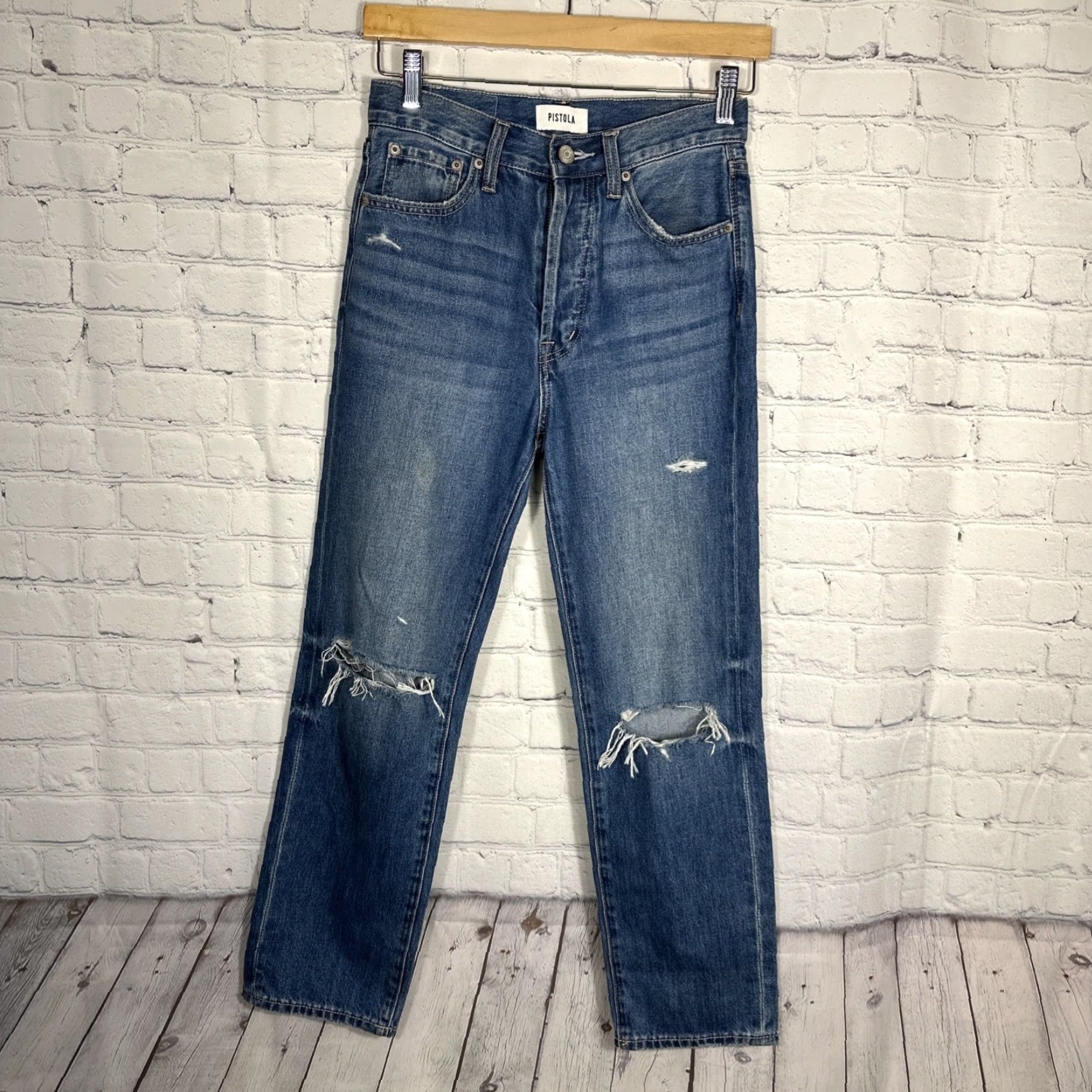 Pistola PISTOLA Jeans Charlie High Rise Straight Ankle Women’s 24 Distressed Blue Denim Button Fly 27in Inseam Regular Mens Womens Girls? Size 42" / US 20 - 2 Thumbnail