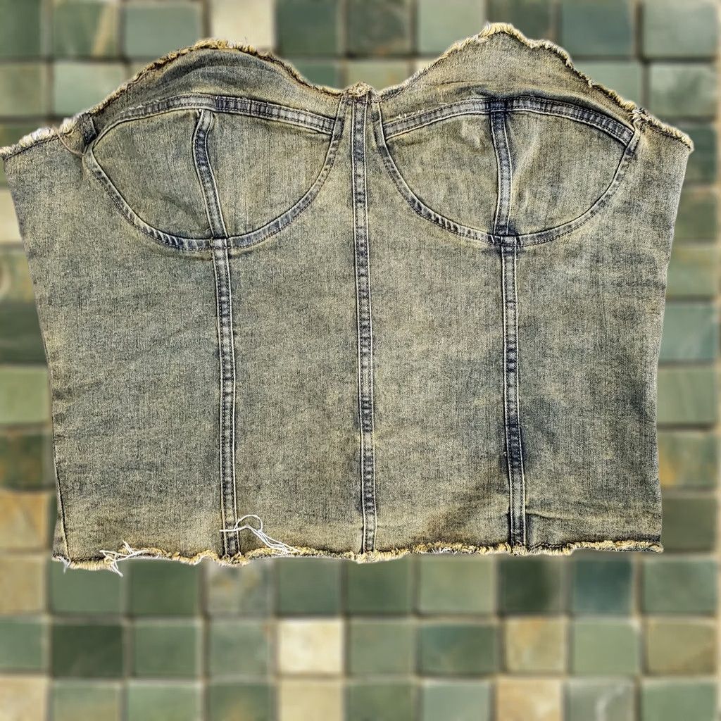 Fashion Nova Fashion Nova Womens 3X Yellow Acid Washed Denim Tube Top Corset 80s Size XXL / US 16-18 / IT 52-54 - 1 Thumbnail