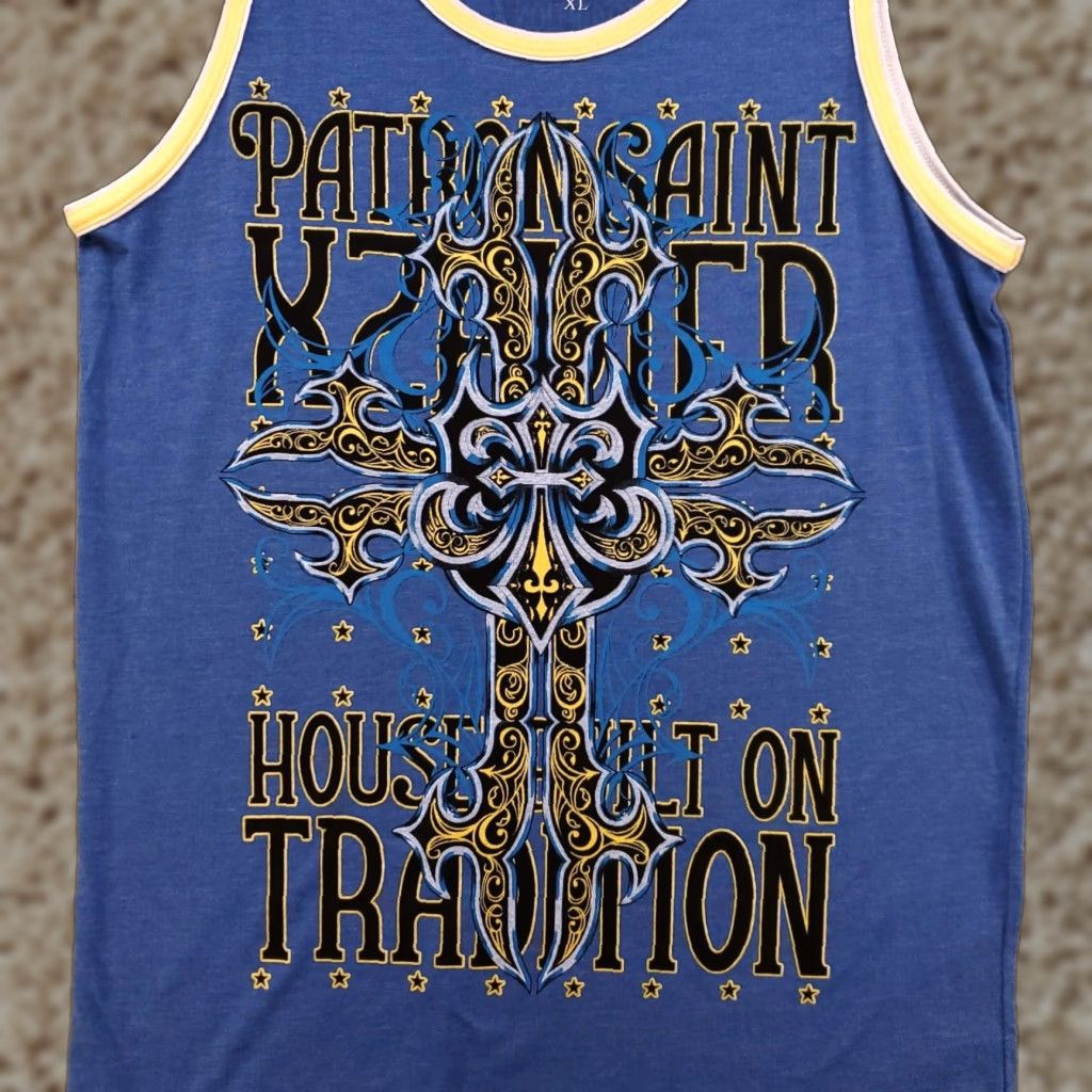 Vintage Xzavier AXR Muscle Shirt Mens XL Tank Top Blue Y2K Patrion Saint Spellout Cross Size US XL / EU 56 / 4 - 1 Thumbnail