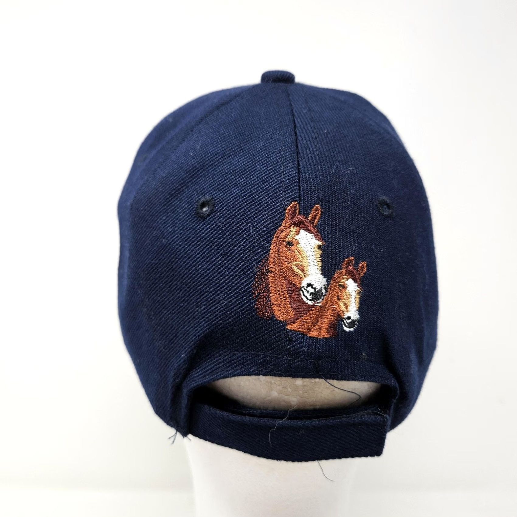 Vintage VINTAGE Horse Hat Cap Strap Back Embroidered Navy Tan White Equestrian Graphic Mens Size ONE SIZE - 4 Thumbnail