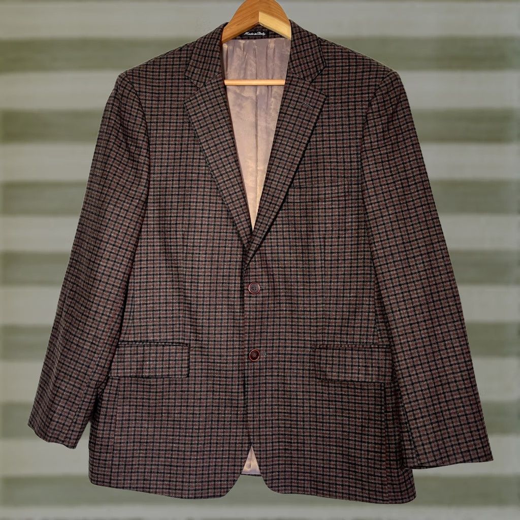 Vintage Sartoria Tosi Blazer Jacket Wool Blend Plaid Elbow Patches Made in Italy Sz 40 R Brown Men’s Size 40R - 1 Thumbnail
