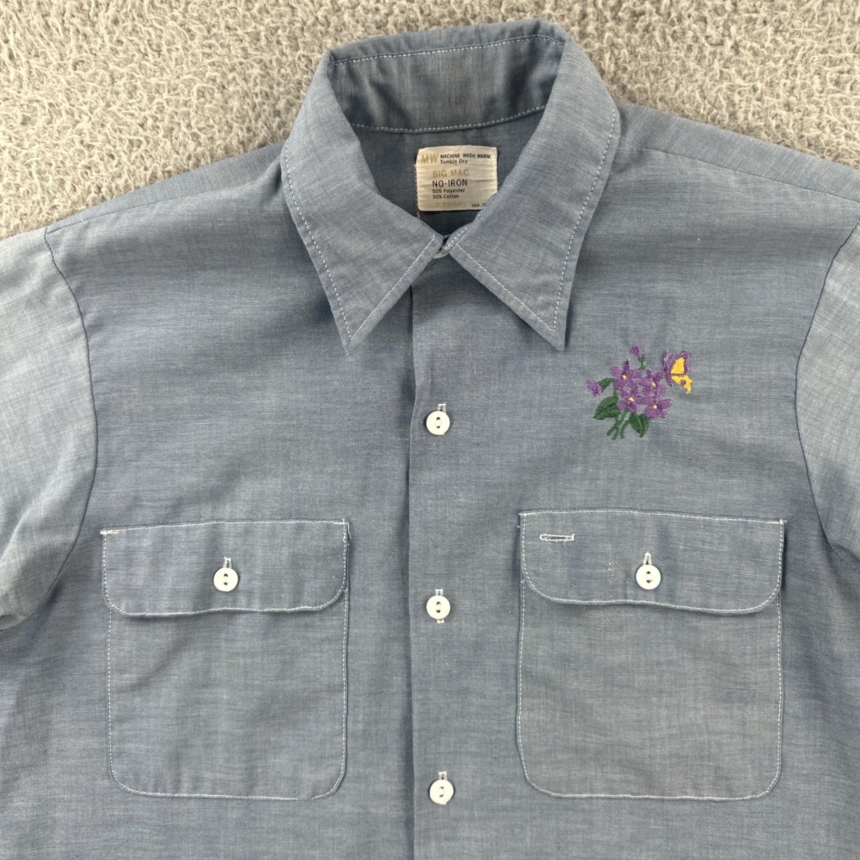 Vintage VINTAGE Big Mac Shirt Embroidered Flowers 1960s Rockabilly Cotton Blend Button-Front Long Sleeve M Blue Mens Size US M / EU 48-50 / 2 - 5 Thumbnail