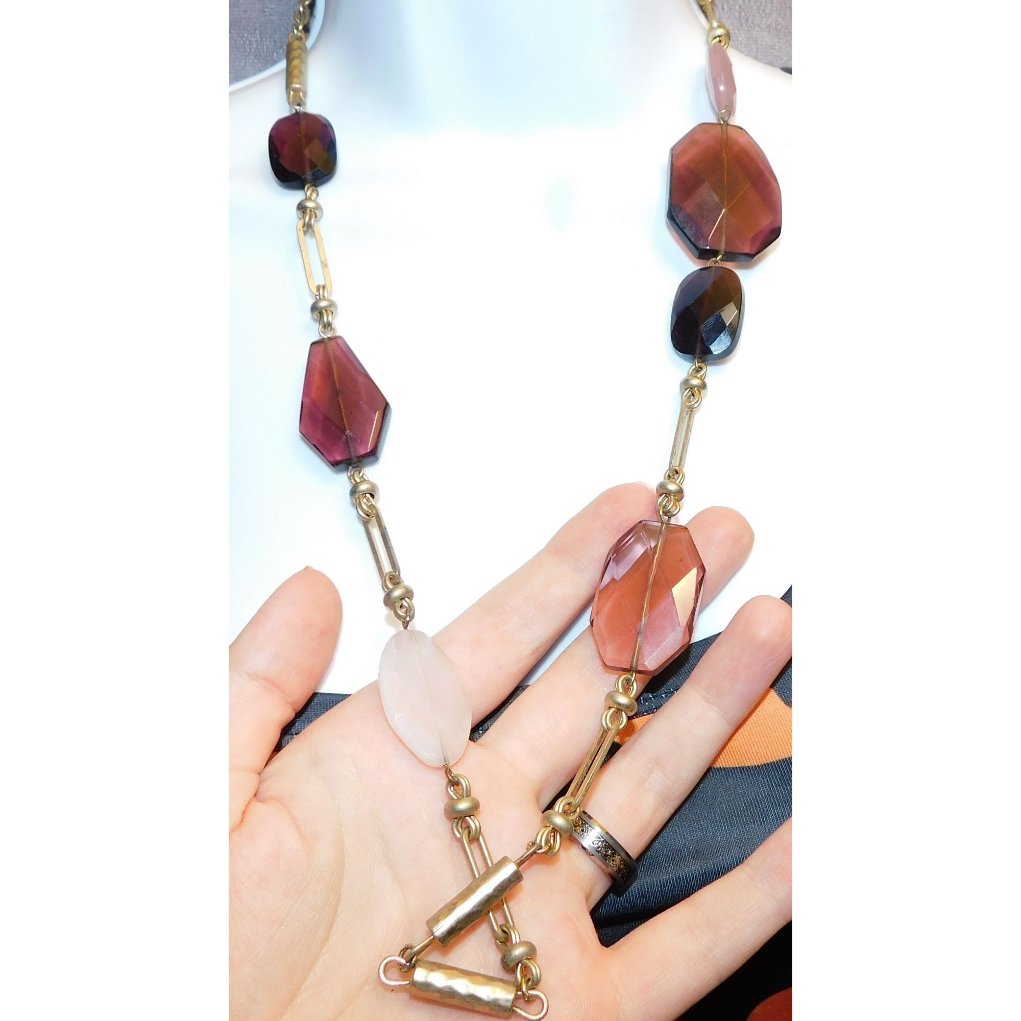 Other Purple White And Gold Tone Gemmed Station Necklace Size ONE SIZE - 1 Thumbnail